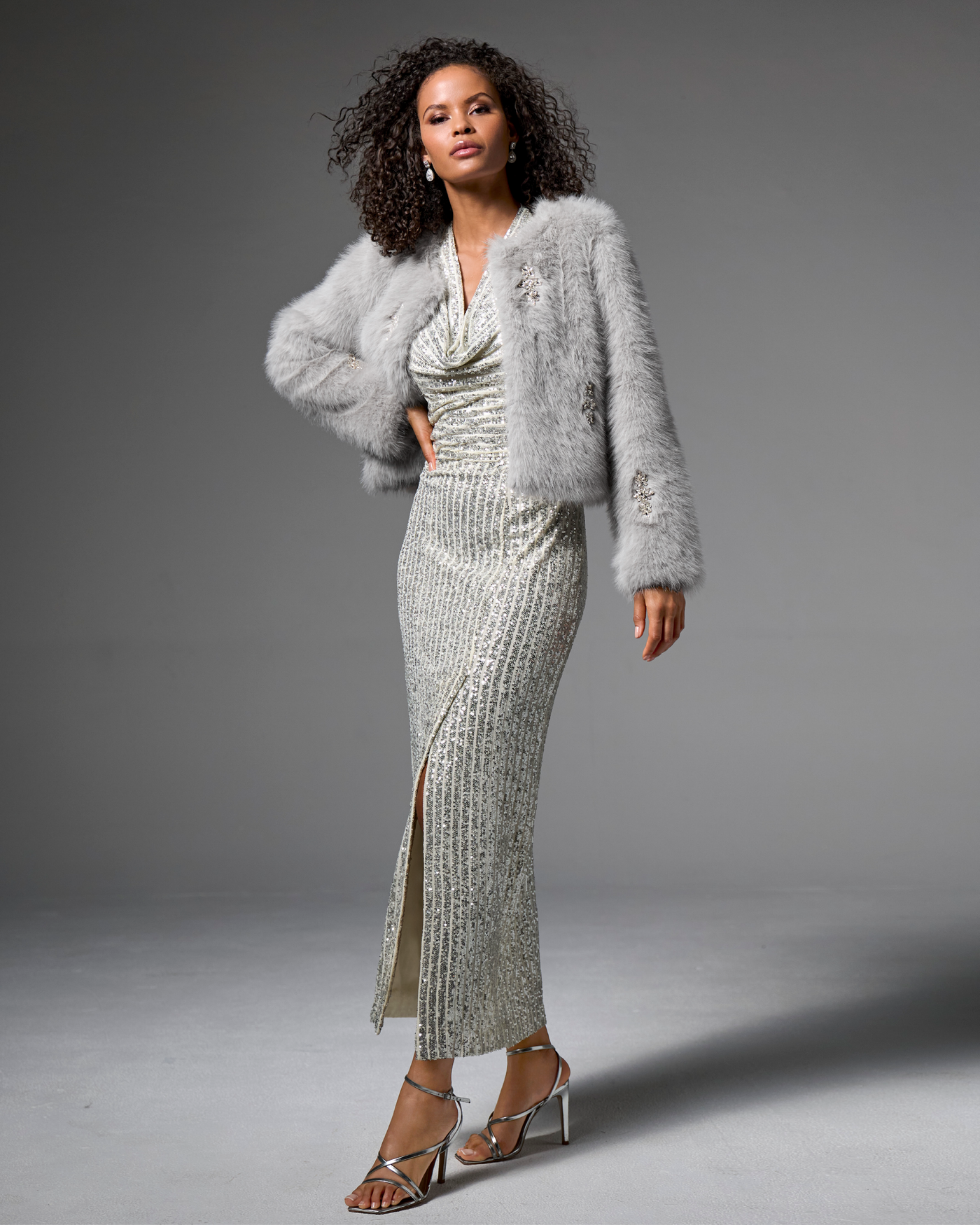 silver sequin cowl neck bodycon dress Silver Sequin Cowl Neck Maxi Slip Dress