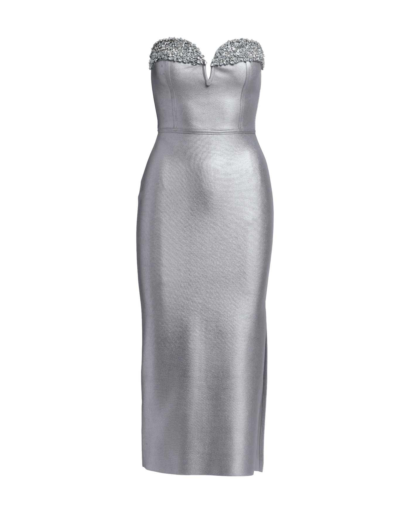 silver midi dress Cassia Strapless Sequin Rose Midi Dress - Silver main image 0