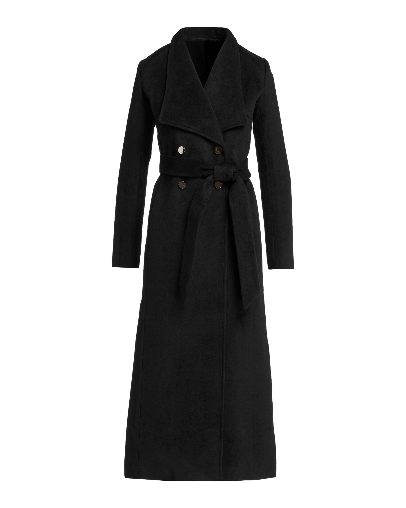 Luxe Shawl Collar Full Length Double Breasted Coat - Black