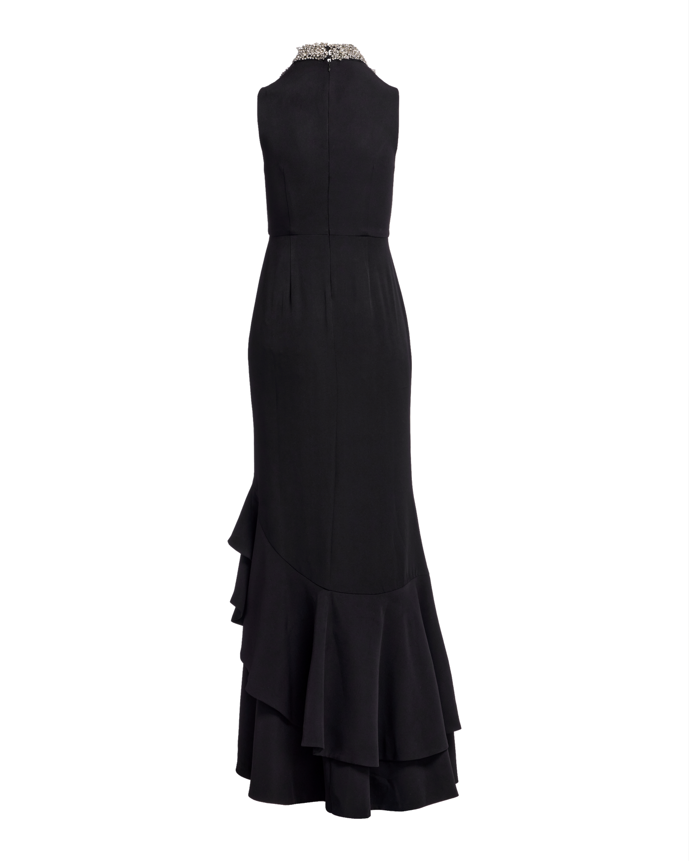 Pearl Mesh Embellished Ruffle Slit Gown - Black | Boston Proper
