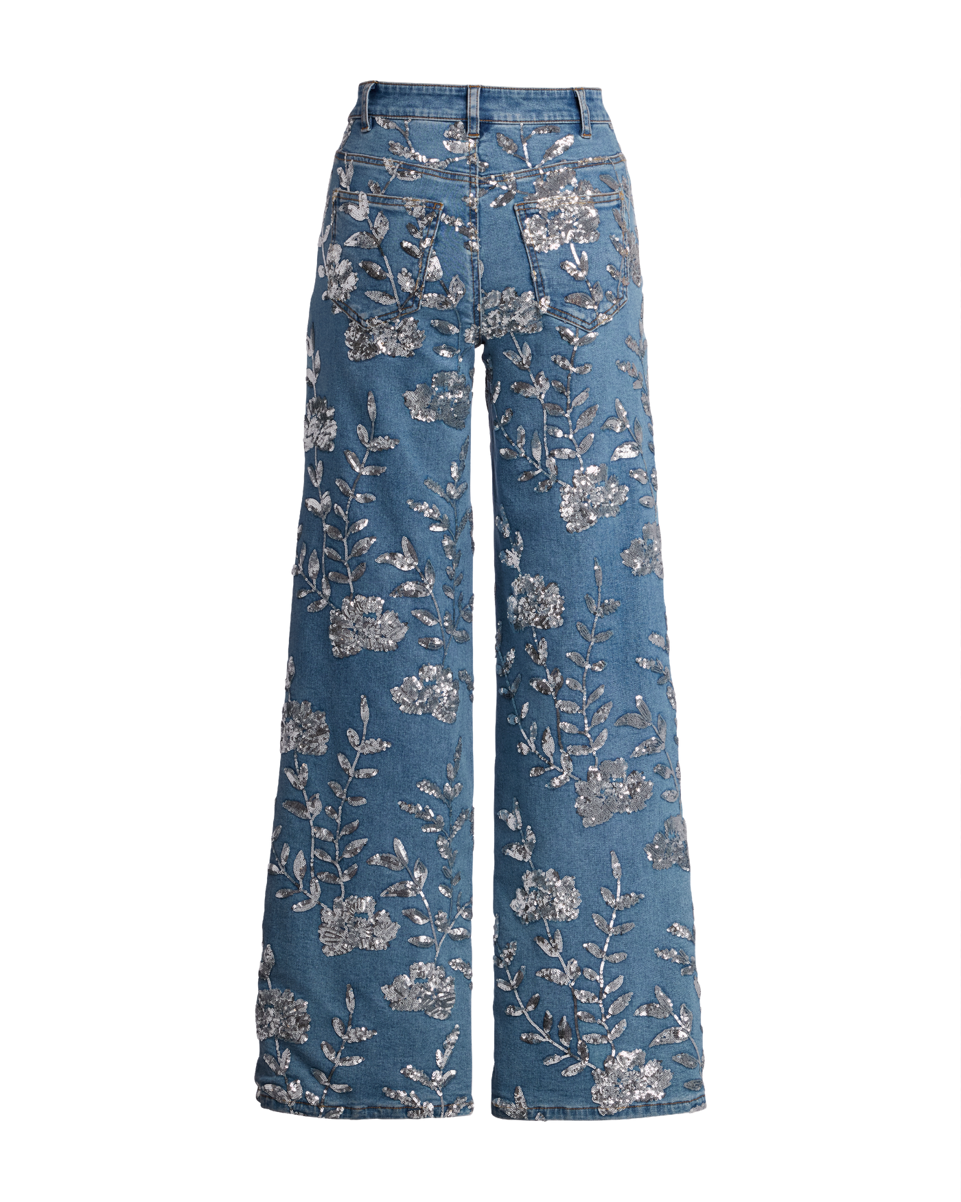 Floral Sequin Wide Leg Jean Medium Wash/Silver