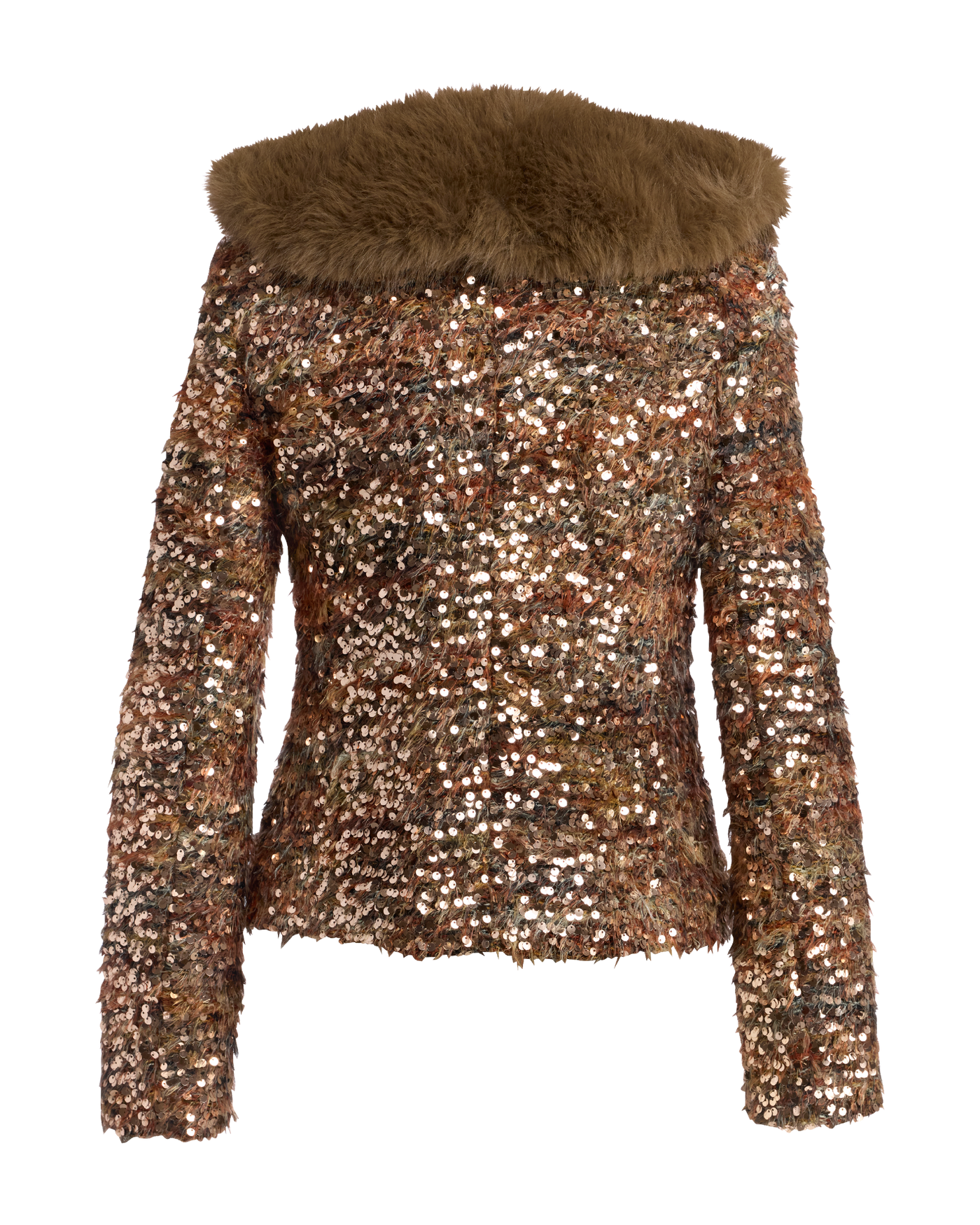 Rose Gold Sequin Faux Removable Fur Trim Jacket - Multi | Boston