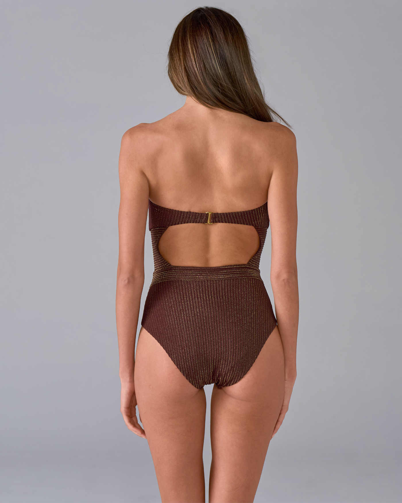 Shimmer V Hardware One Piece - Mocha | Boston Proper