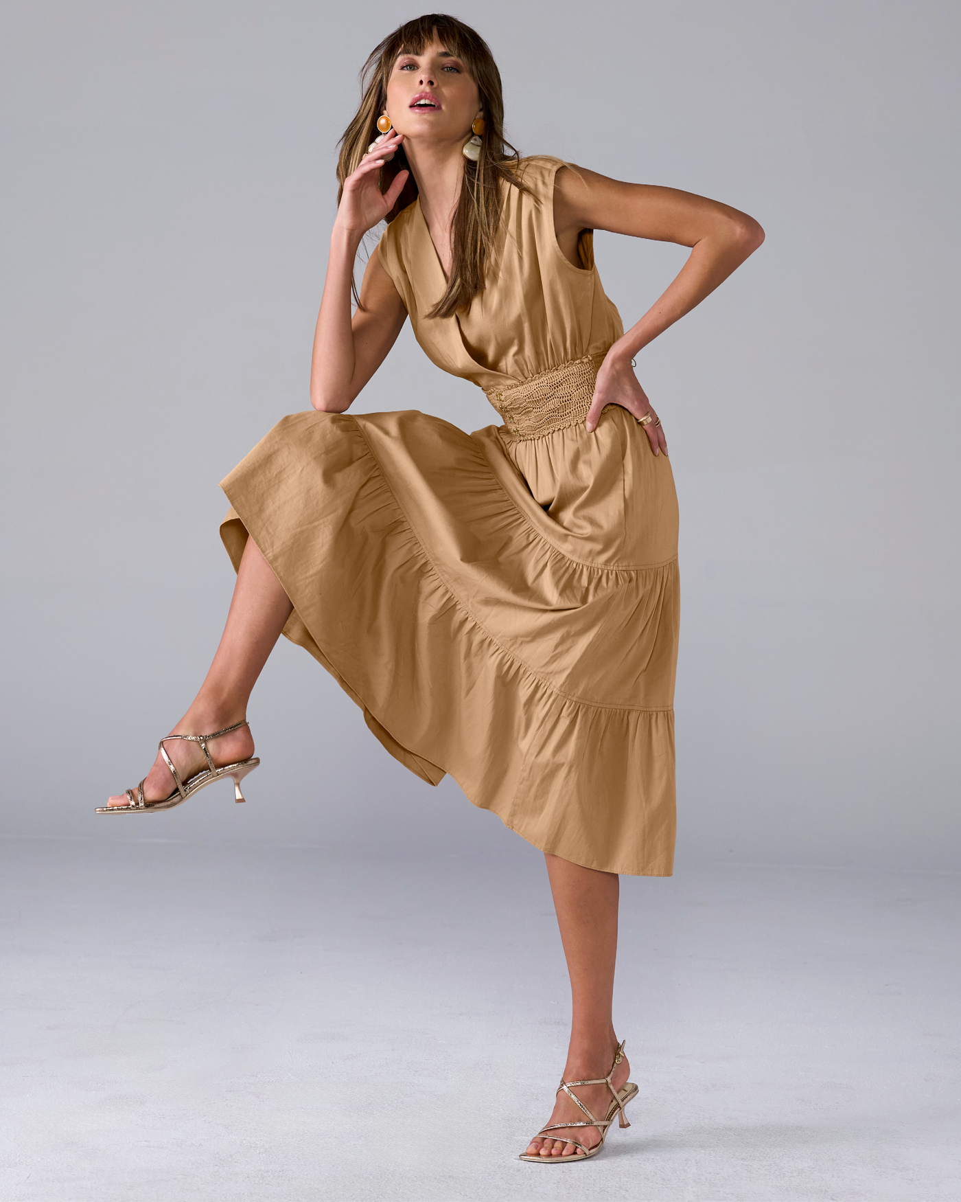 white christmas dresses Boat neck dress with leather patch pockets and crochet trim – KÚR Collection main image 0