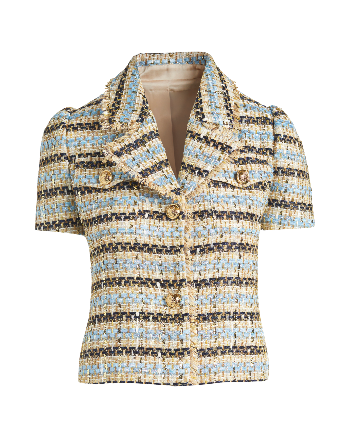 Multi Stripe Parisian Tweed Short Sleeve Jacket - Blue/White