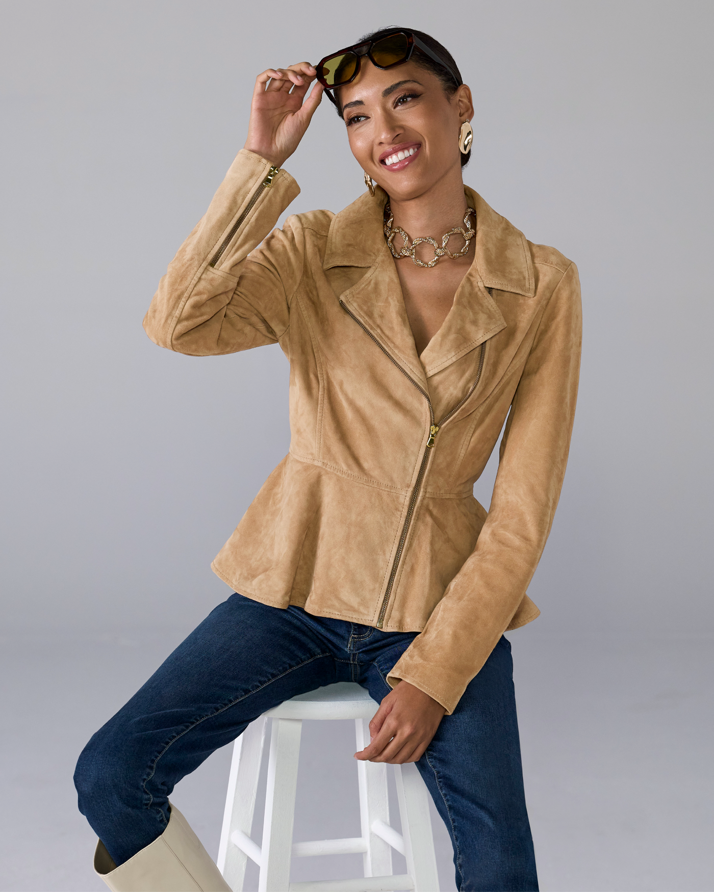 Genuine Suede Peplum Jacket - Tan | Boston Proper