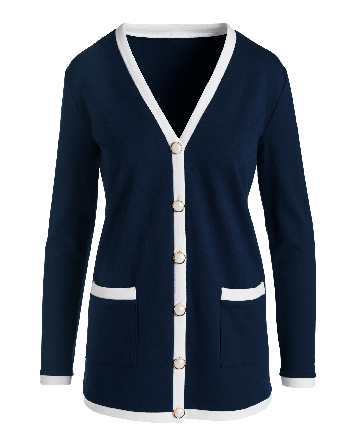 French Terry Color-block Cardigan - Navy/White | Boston Proper