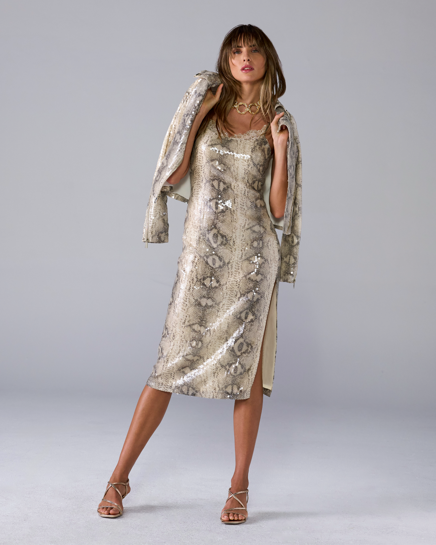 Boston Proper - Snake Sequin Slip Dress Gray - 0