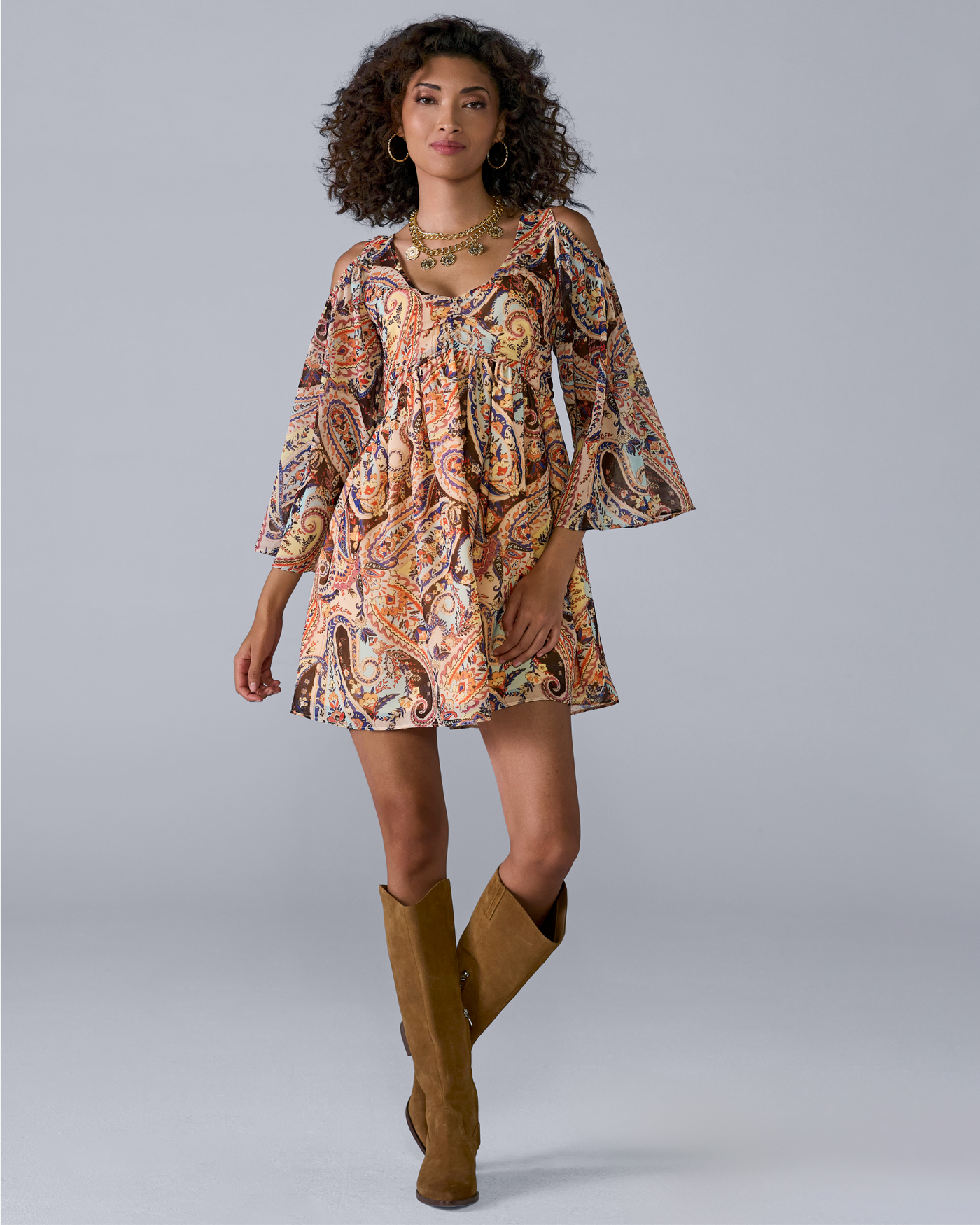 primark edit brown dress Lindsey Brown Cancun Designer Cold Shoulder Animal Print Dress – Izzi of  Baslow main image 1
