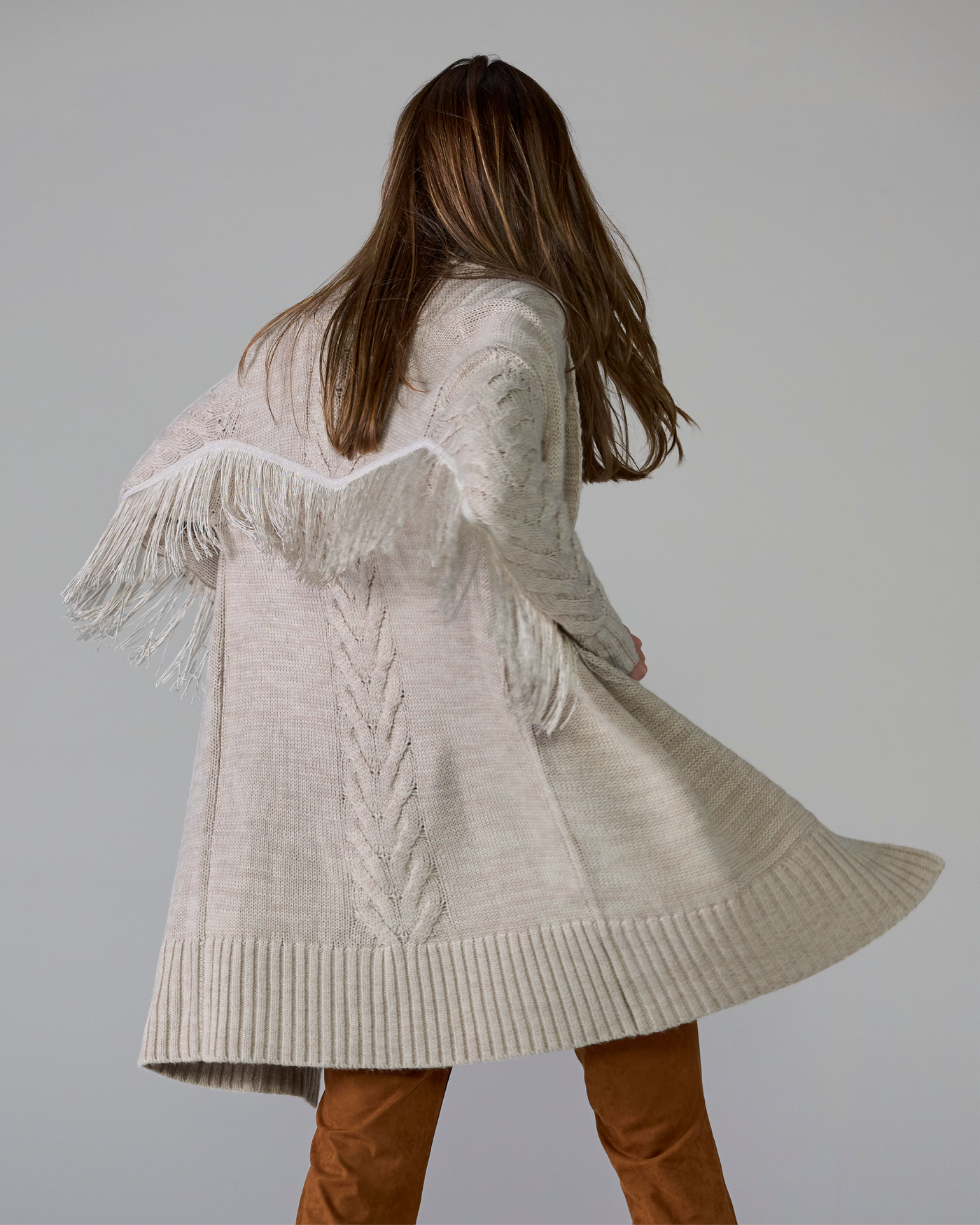 Fringe Mid Length Tie Waist Cardigan - Heather Oatmeal | Boston Proper