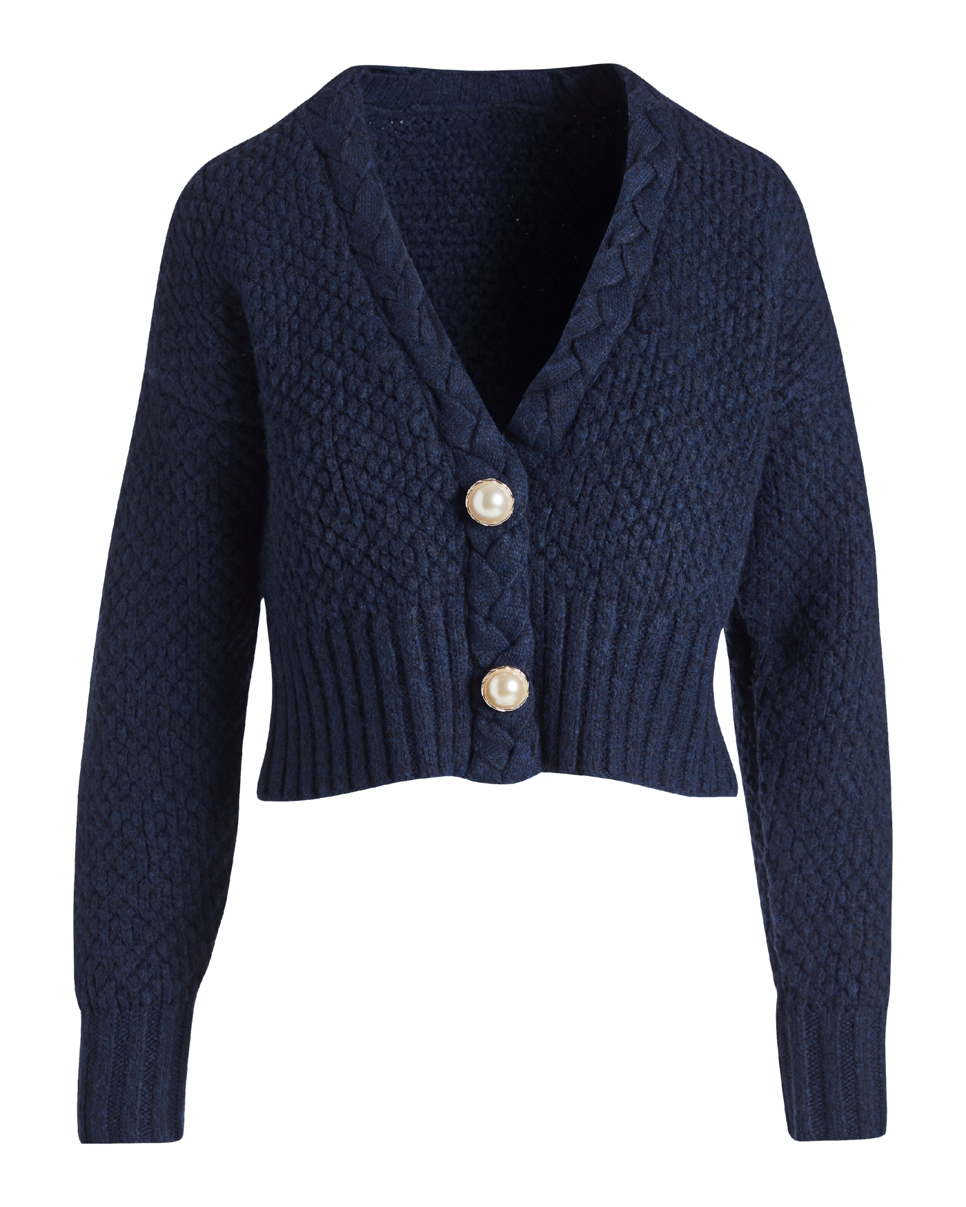 Textured Braid Detail Cardigan - Navy | Boston Proper