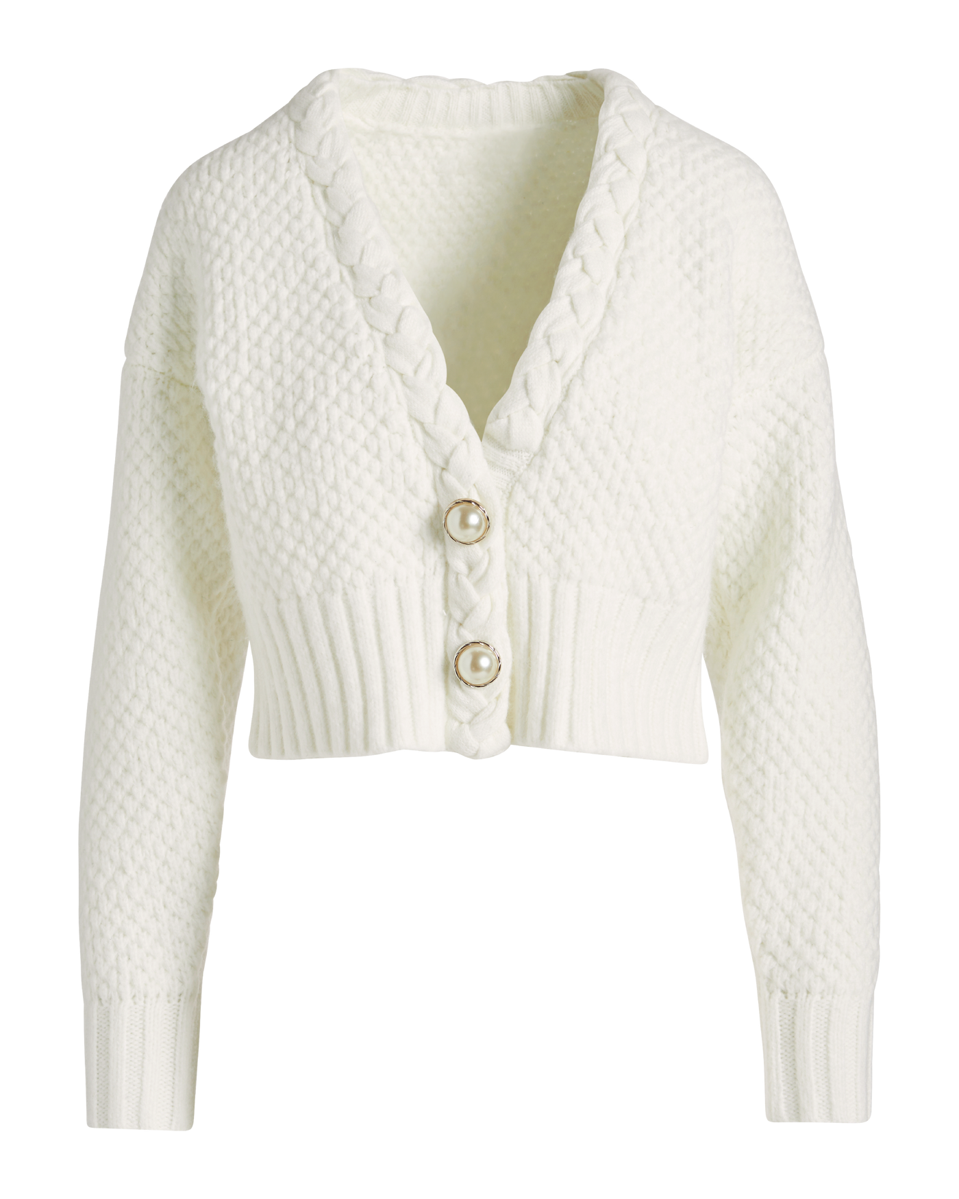Textured Braid Detail Cardigan - Off White | Boston Proper