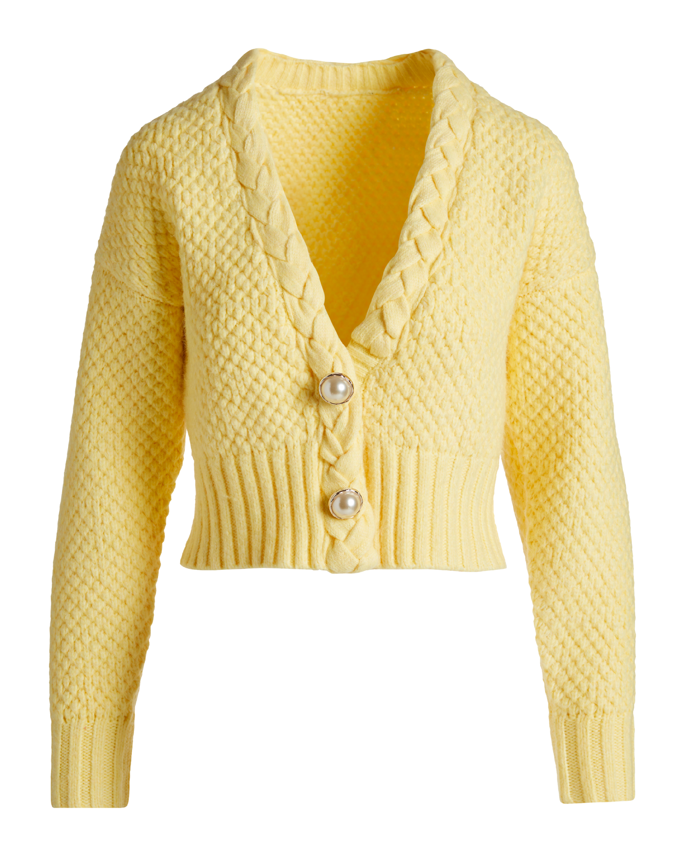 Textured Braid Detail Cardigan - Sunshine Yellow | Boston Proper