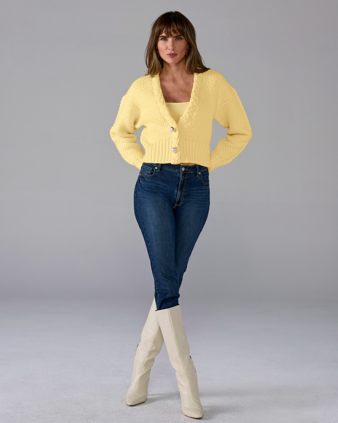 Textured Braid Detail Cardigan - Sunshine Yellow | Boston Proper
