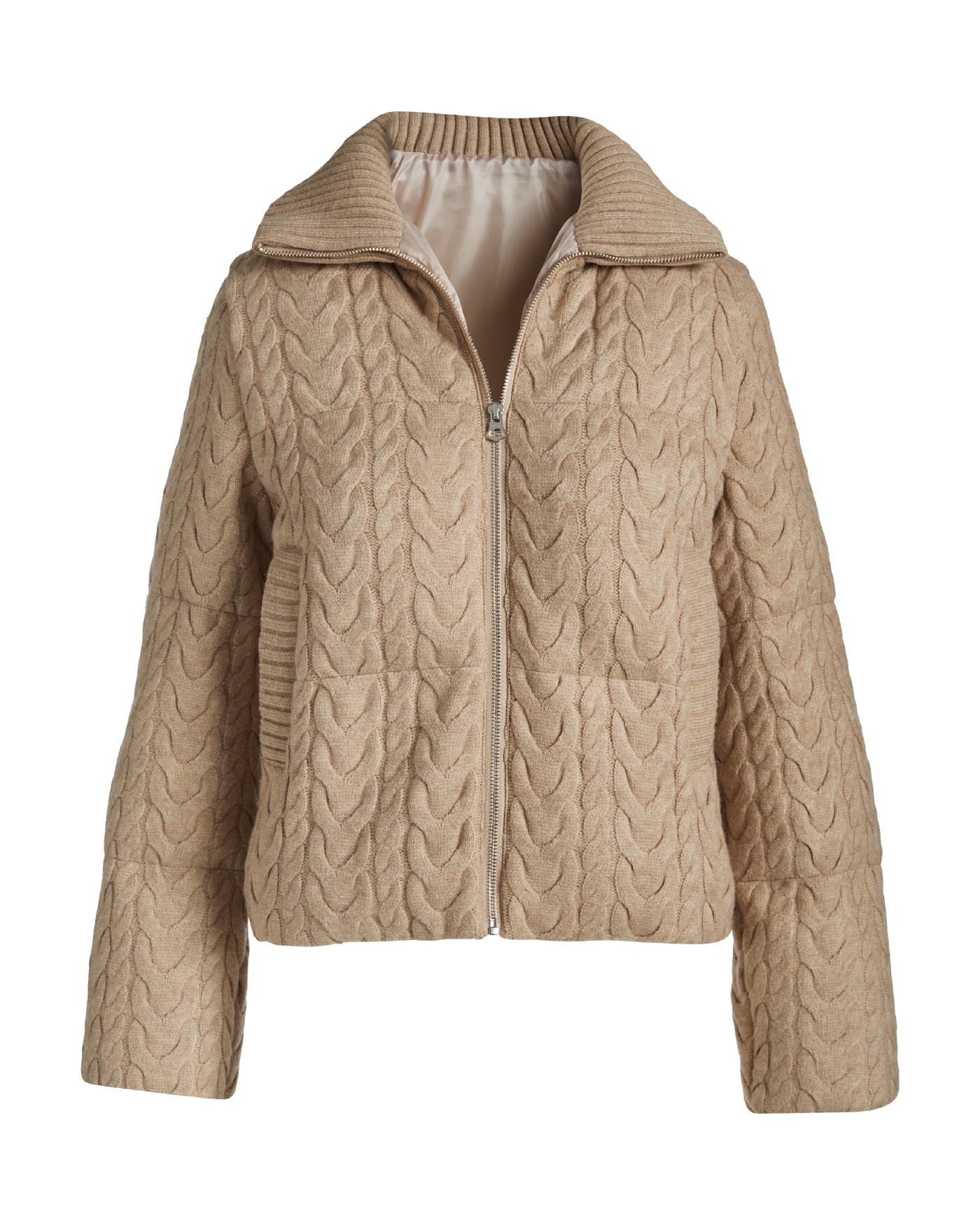 Cable Knit Puffer Coat - Heathered Oatmeal | Boston Proper