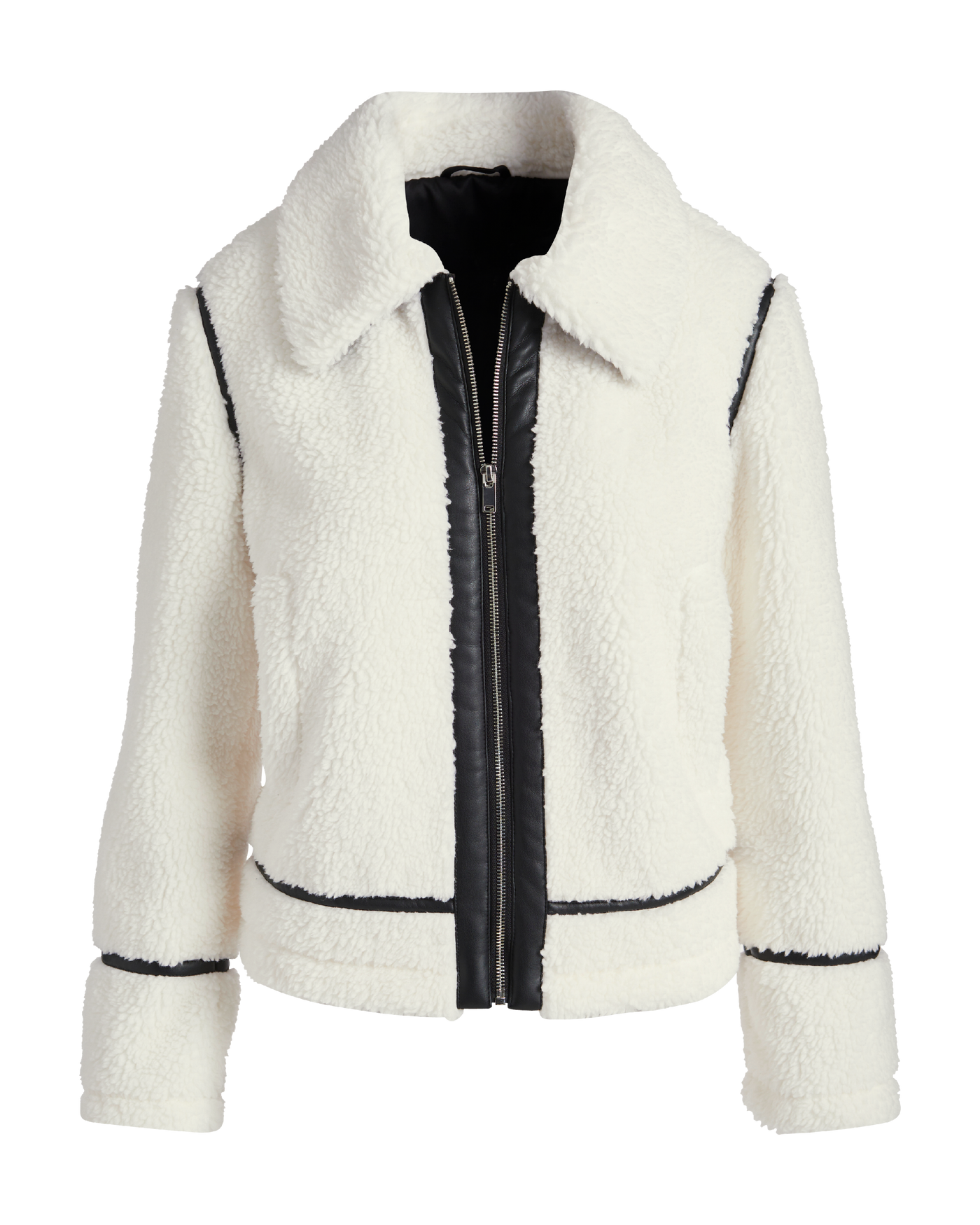 Faux Leather Trim Sherpa Coat - Off White | Boston Proper