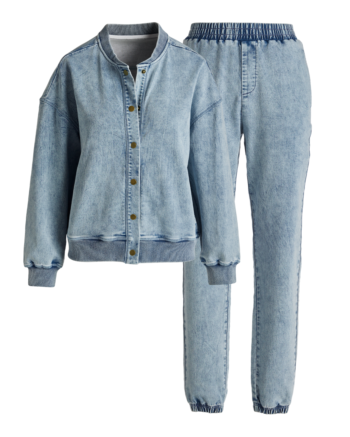 Denim Wash Bomber Jacket and Jogger Set - Blue | Boston Proper