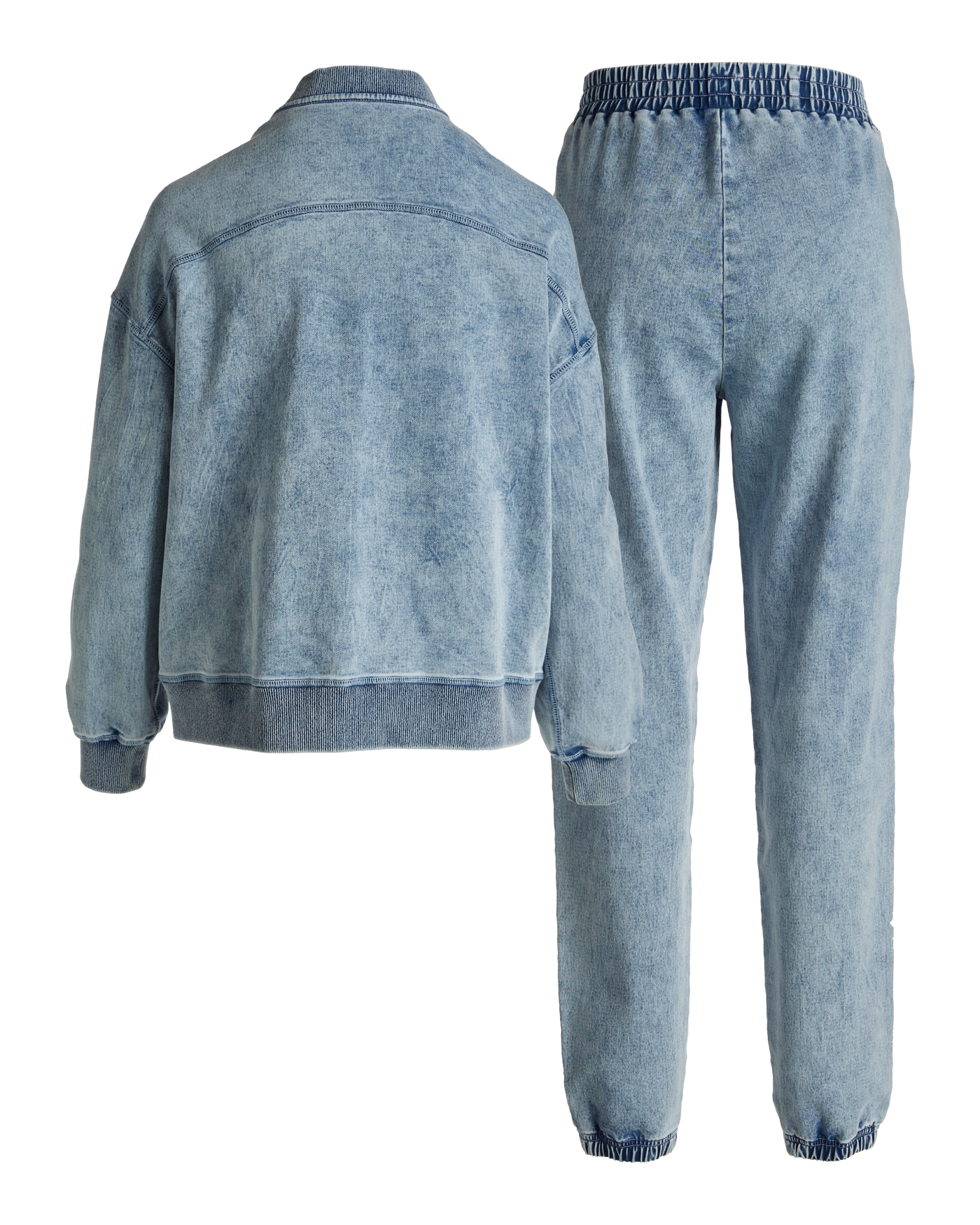 Denim Wash Bomber Jacket and Jogger Set - Blue | Boston Proper