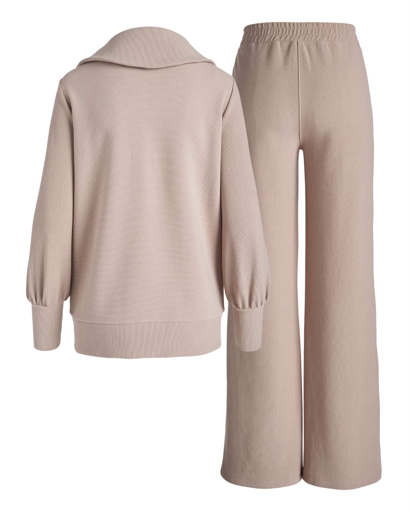 Ribbed Zip Up Sweatshirt and Wide Leg Pant Set - Taupe | Boston Proper