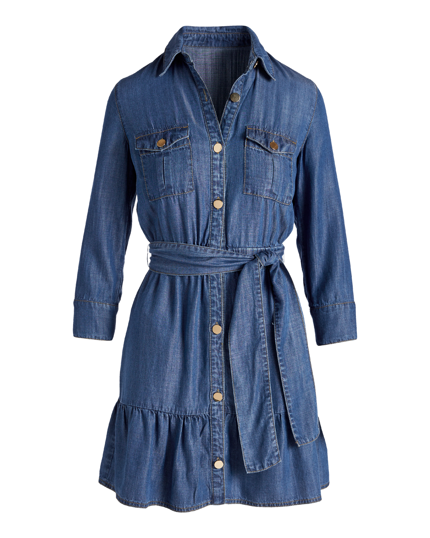 Boston Proper - Deep Blue - Luxe Chambray Button Up Mini Dress - Xs