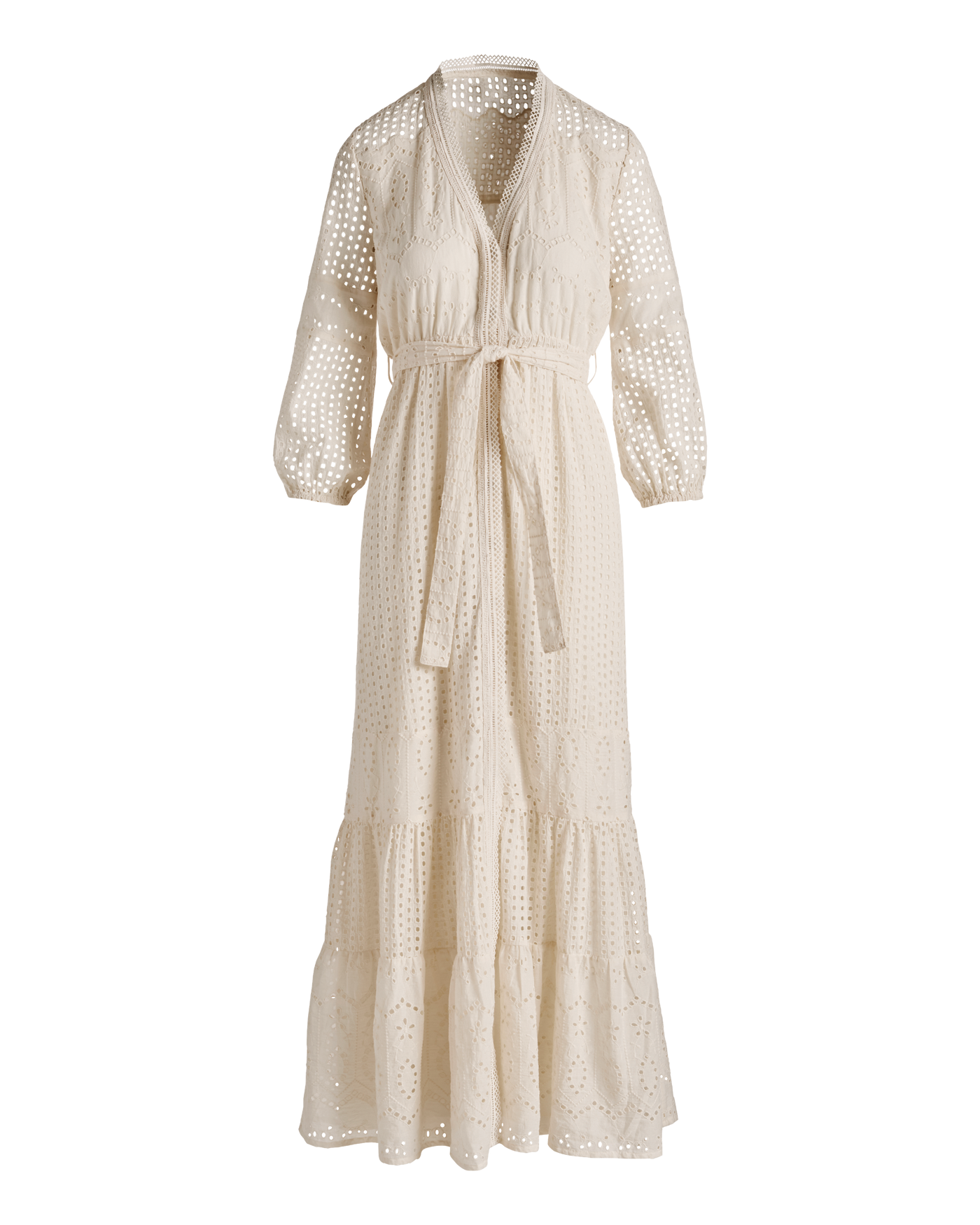 Boston Proper - Ecru Off White - Eyelet Self Tie Maxi Dress - Xs
