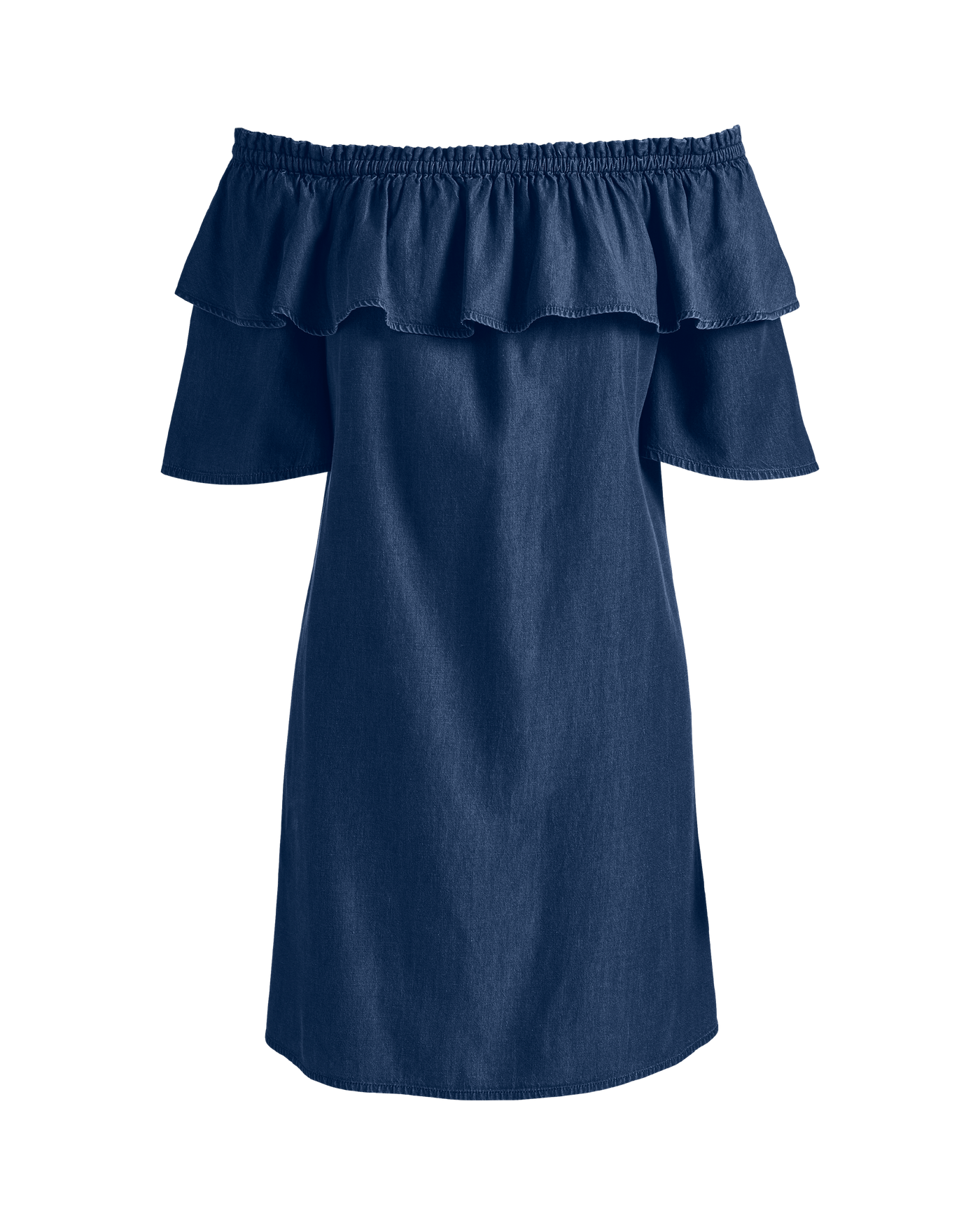 Off the Shoulder Ruffle Denim Dress Rinse