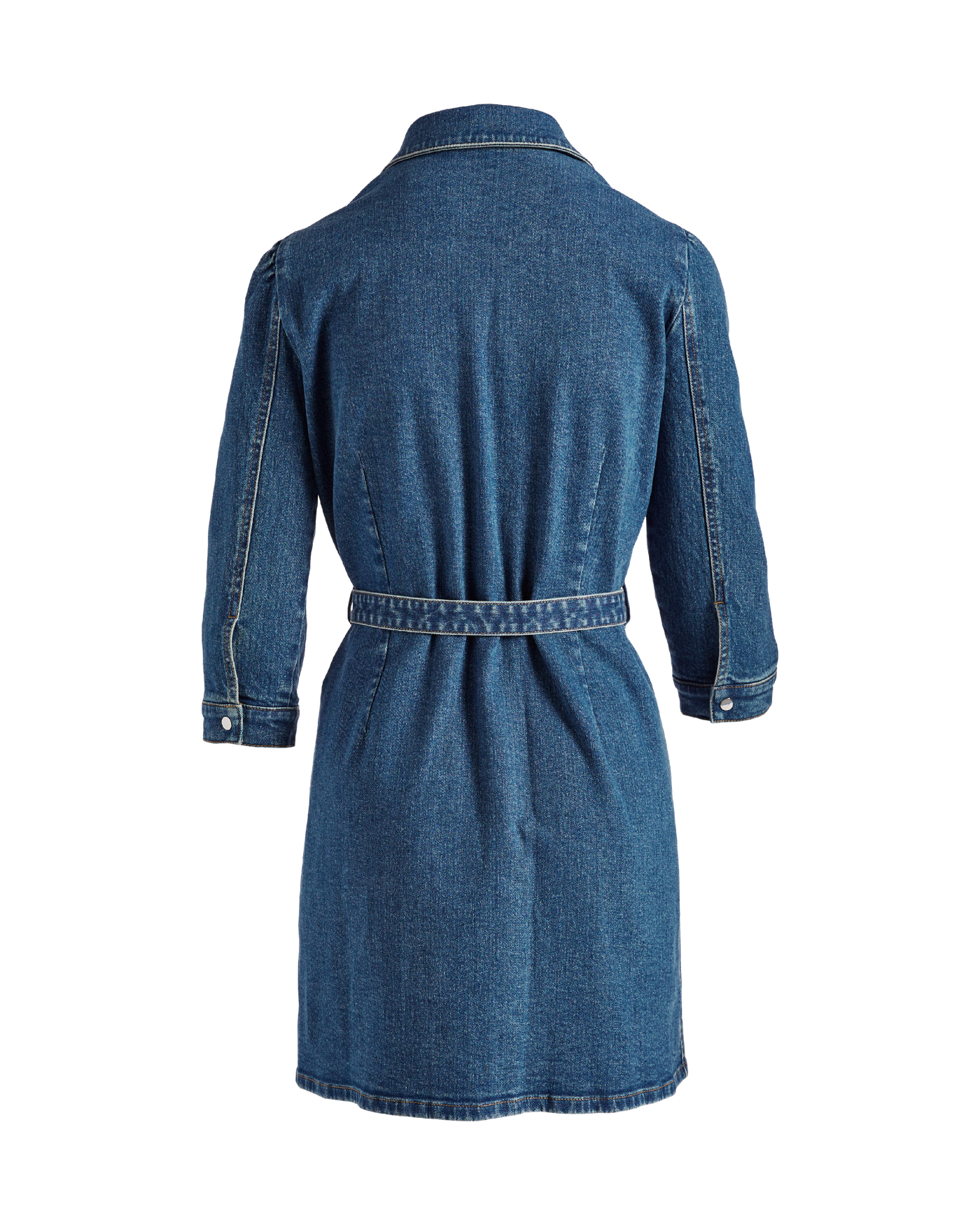 Three Quarter Sleeve Belted Denim Shirt Dress Medium Wash | Boston