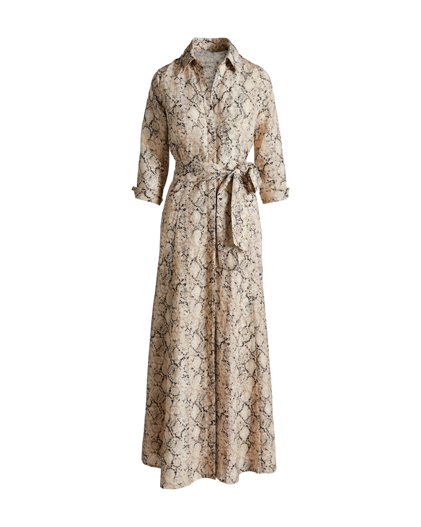 Boston Proper - Sparkled Snake Neutral - Printed Linen Maxi Shirt Dress - Xs