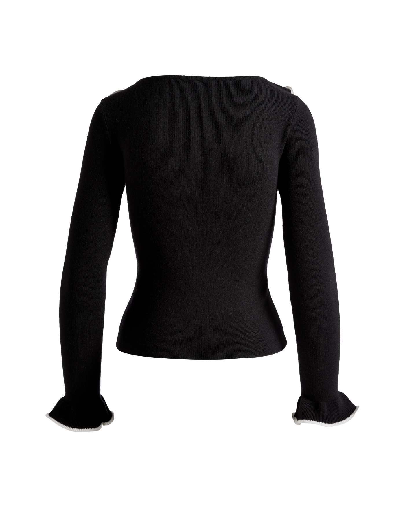 V-Neck Tipped Ruffle Sweater Top Black/White | Boston Proper