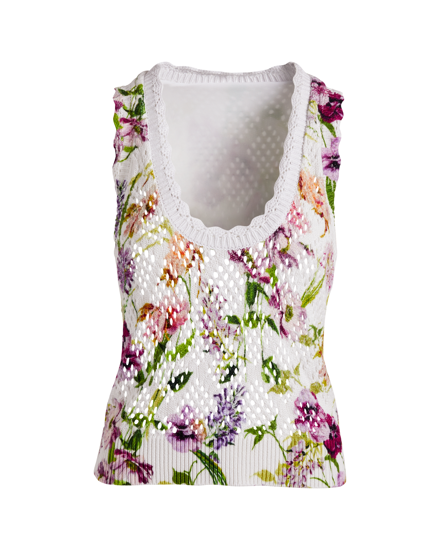 Printed Pointelle Sweater Tank Placed Pansies