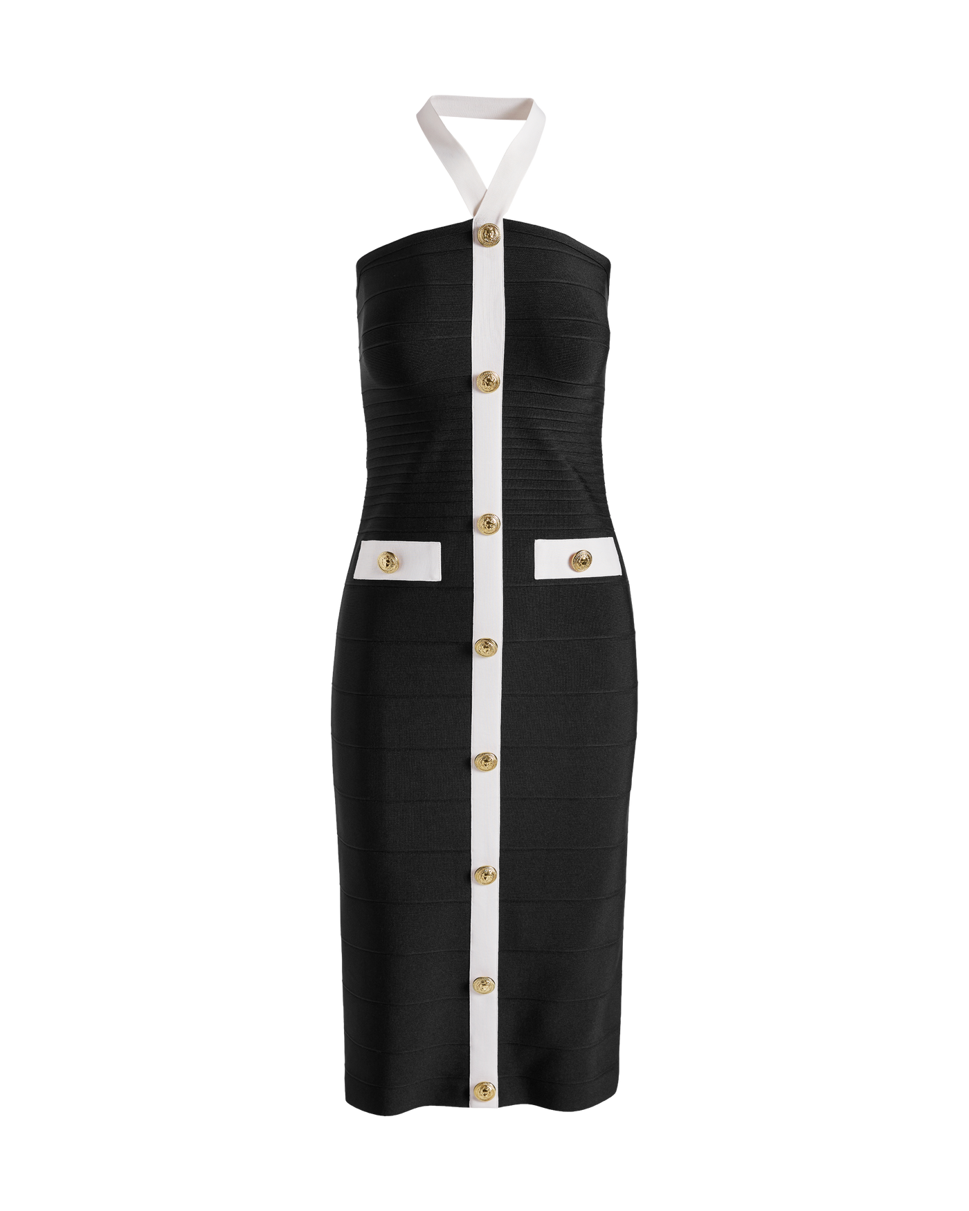 halter long dresses formal Cream Black Stripe Print Halter Maxi Dress – Hot Miami Styles main image 0