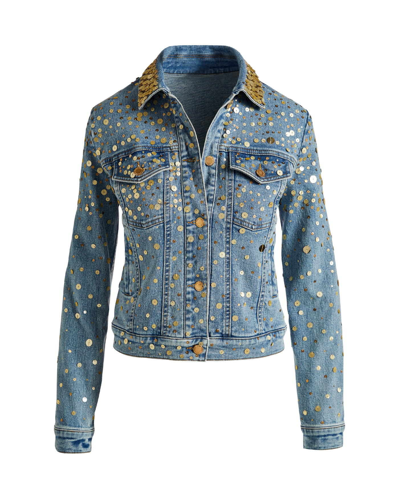 Ombre Sequin Embellished Denim Jacket Med Wash Denim
