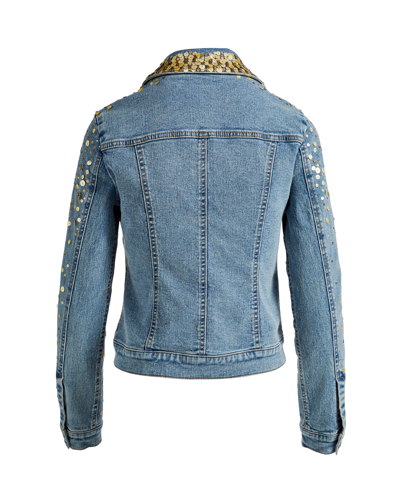 Ombre Sequin Embellished Denim Jacket Med Wash Denim