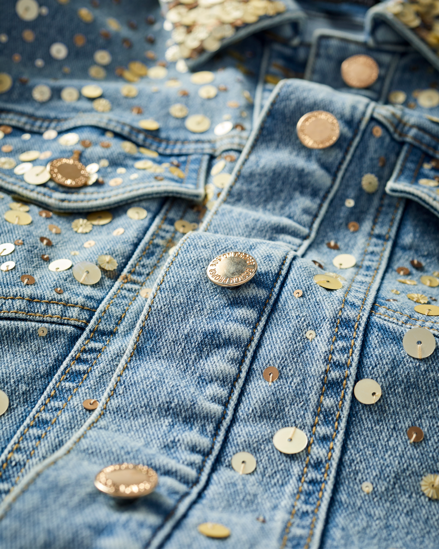 Ombre Sequin Embellished Denim Jacket Med Wash Denim