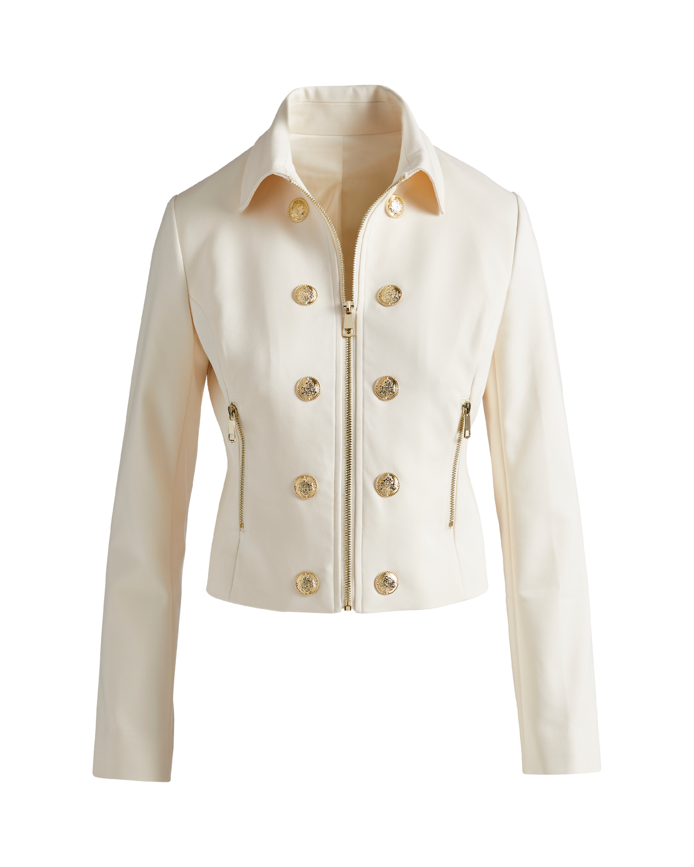 Modern Zip Front Crest Button Jacket Ivory | Boston Proper