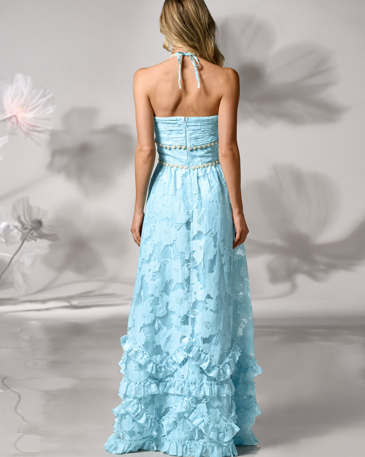 Pearl Embellished Burn Out Maxi Dress Corydalis Blue