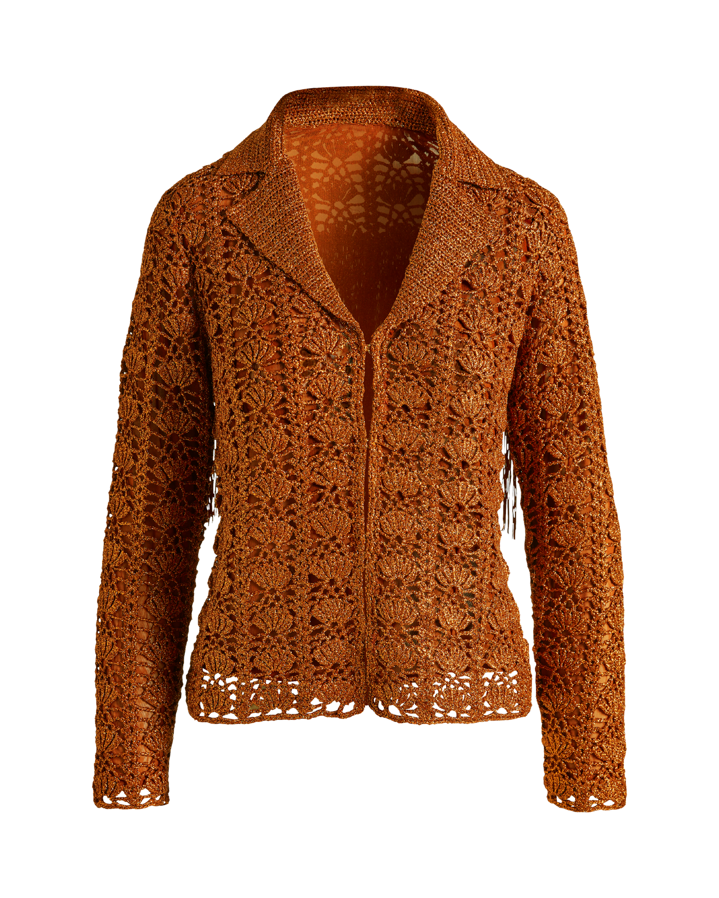 Crochet Fringe Collared Sweater Jacket - Toffee Brown | Boston Proper