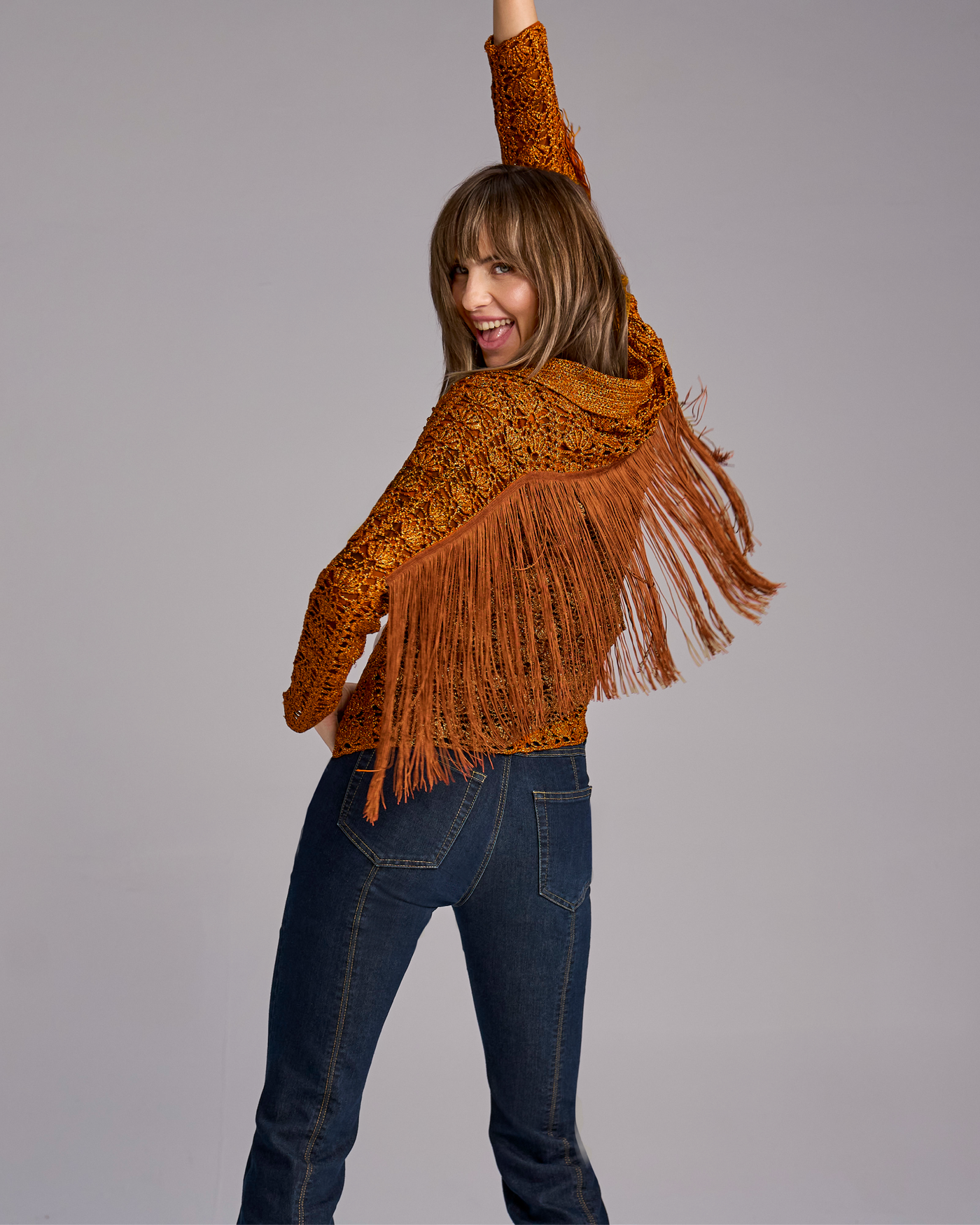 Crochet Fringe Collared Sweater Jacket - Toffee Brown | Boston Proper