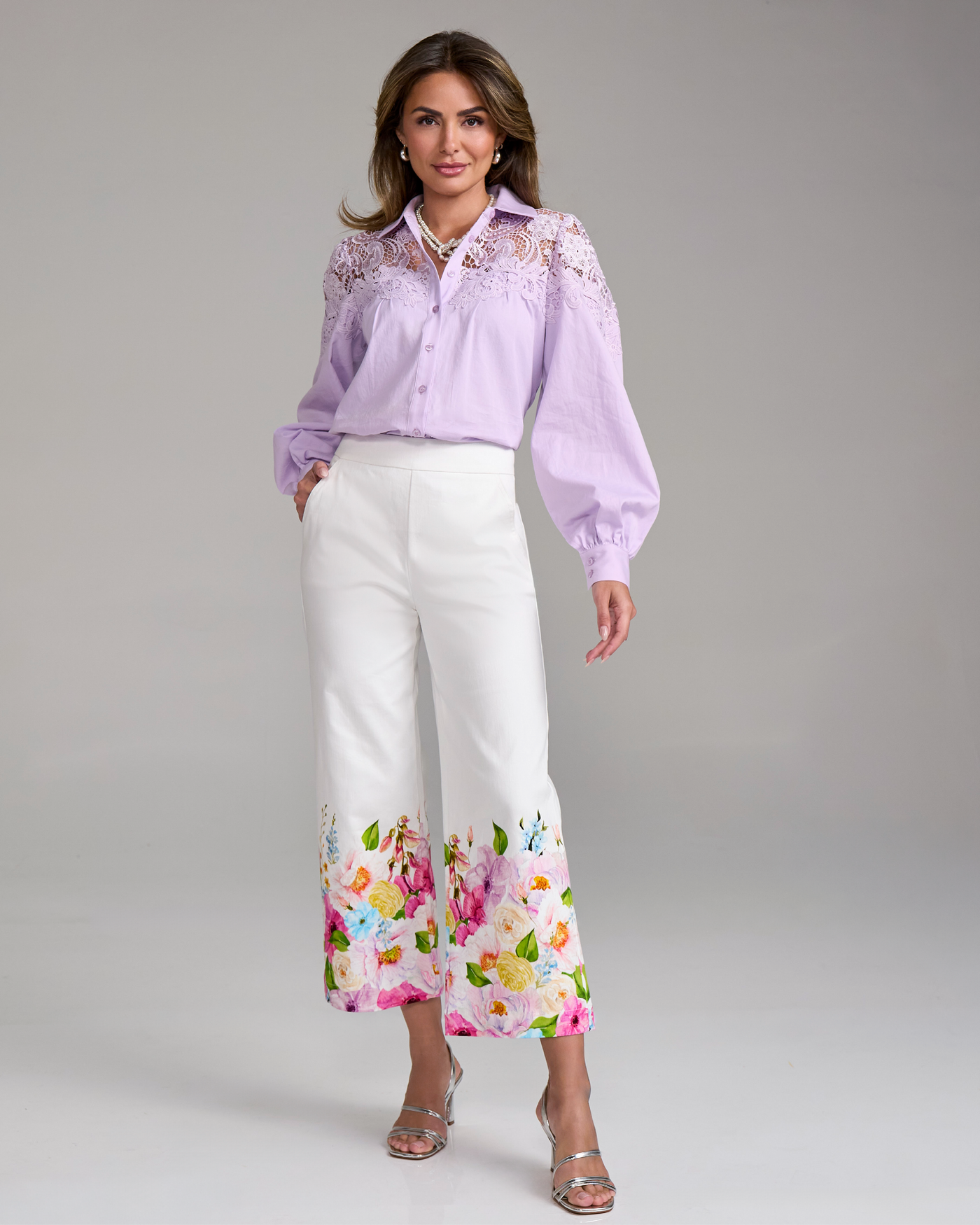 Spring Fling Floral Cropped Wide Leg Trouser Pant - Spring Fling