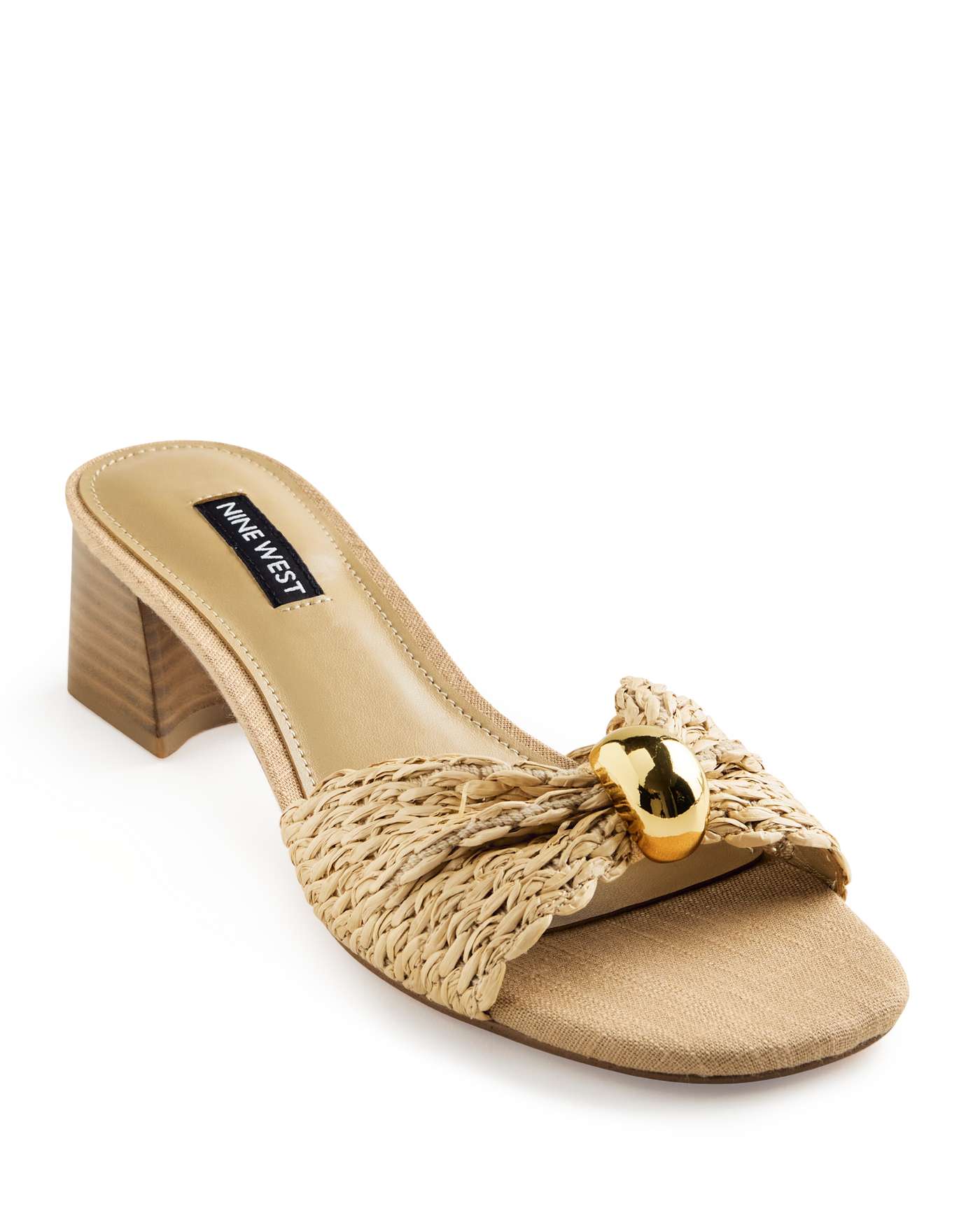 えっぱな Nine West Gold Hardware Raffia Block Heel - Natural | Boston Proper