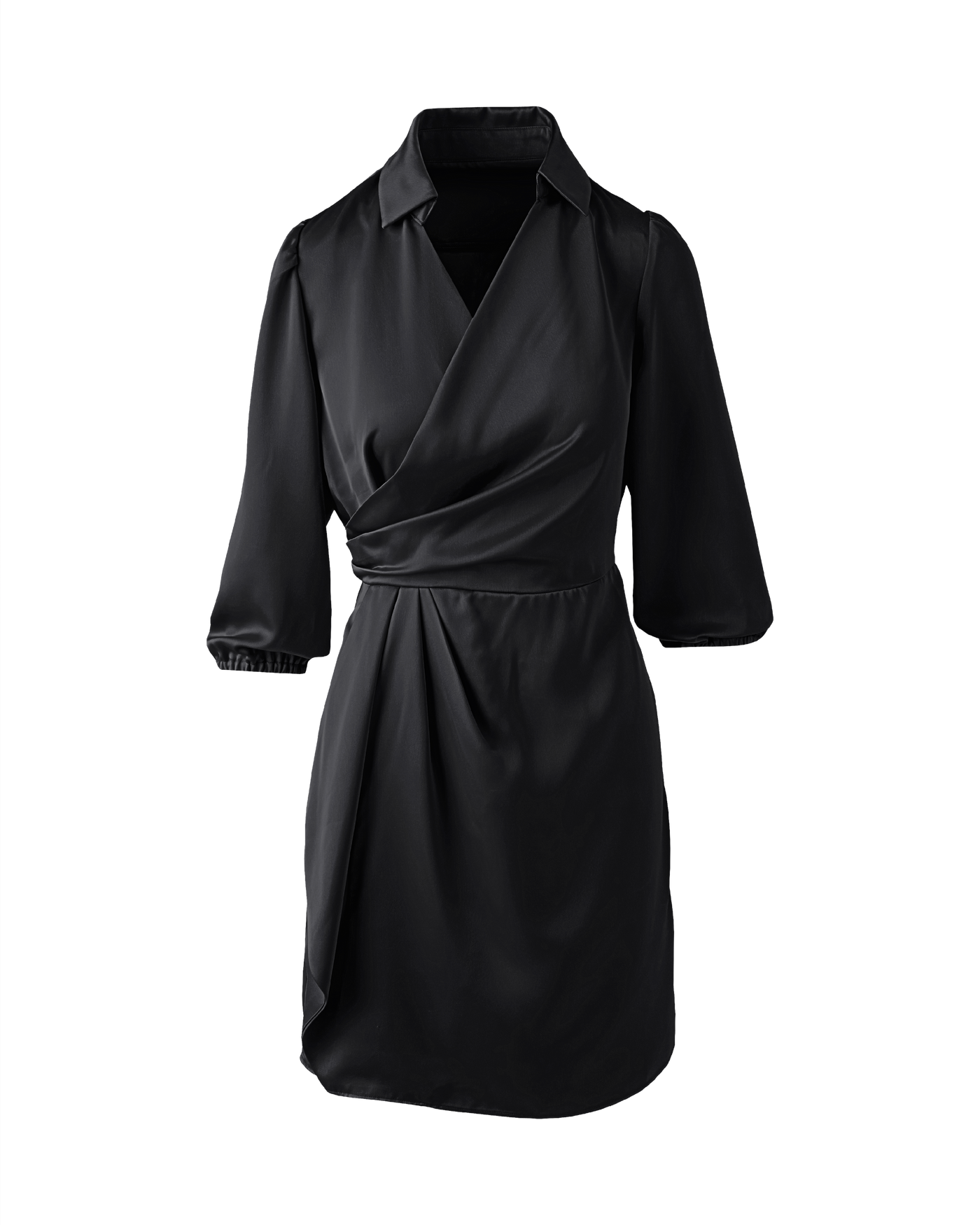 a line black satin dress Azazie Amelia