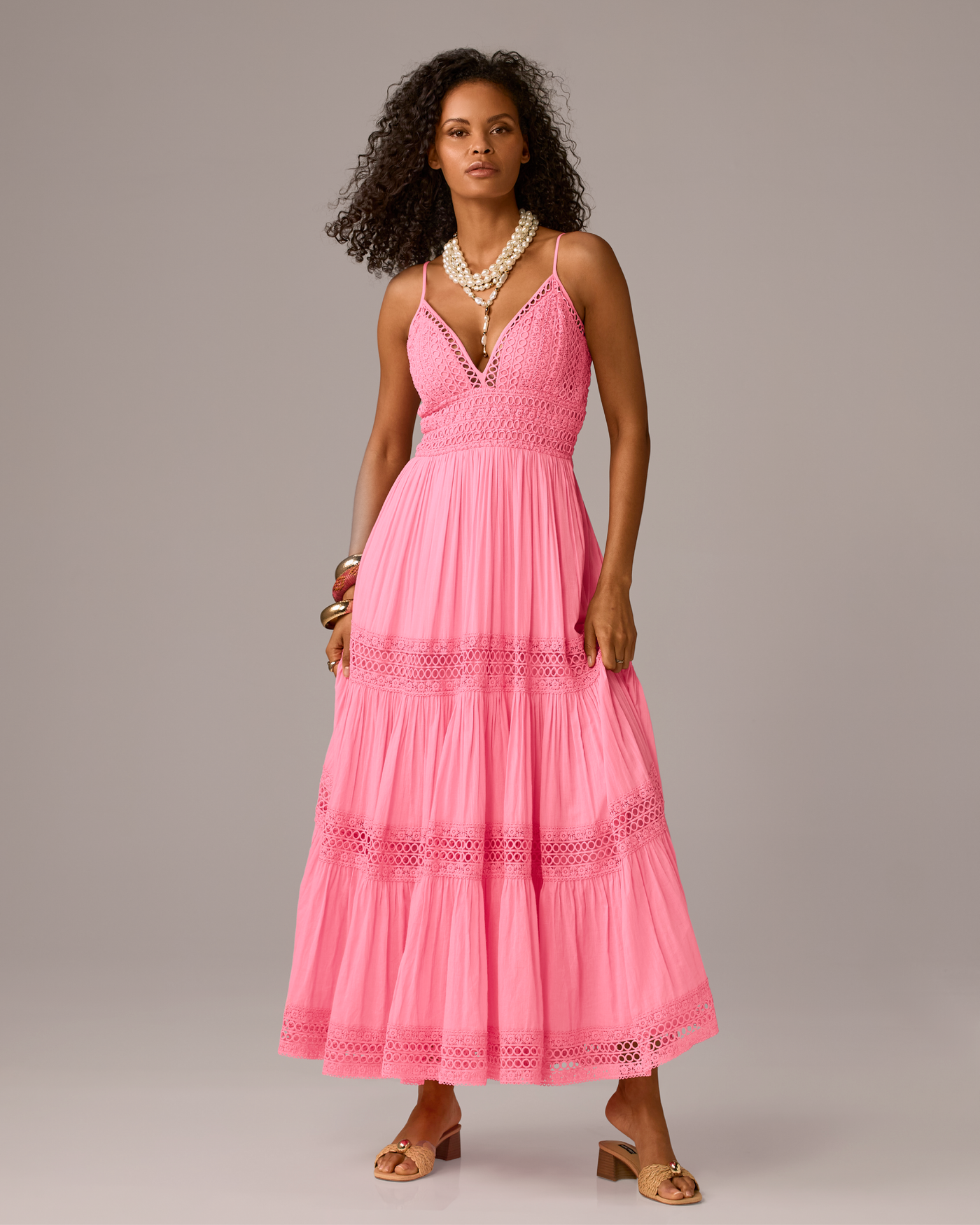 knee length dresses for ladies Long Sleeve Pink Lace Jacket 10 / Pink Carnation main image 0