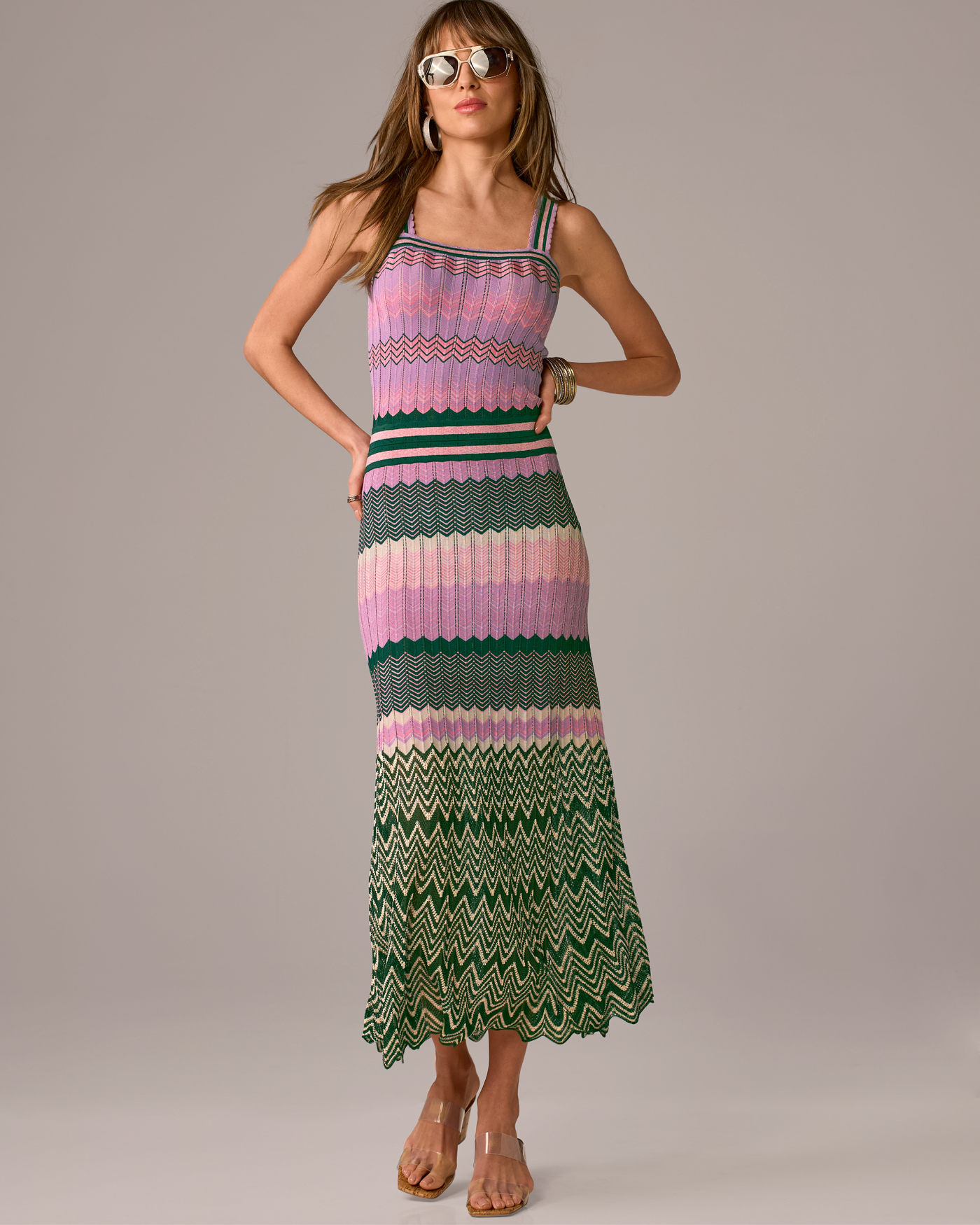 green emerald velvet dress Bow Peep Eyelet Knit Dress in Pink and Green main image 1