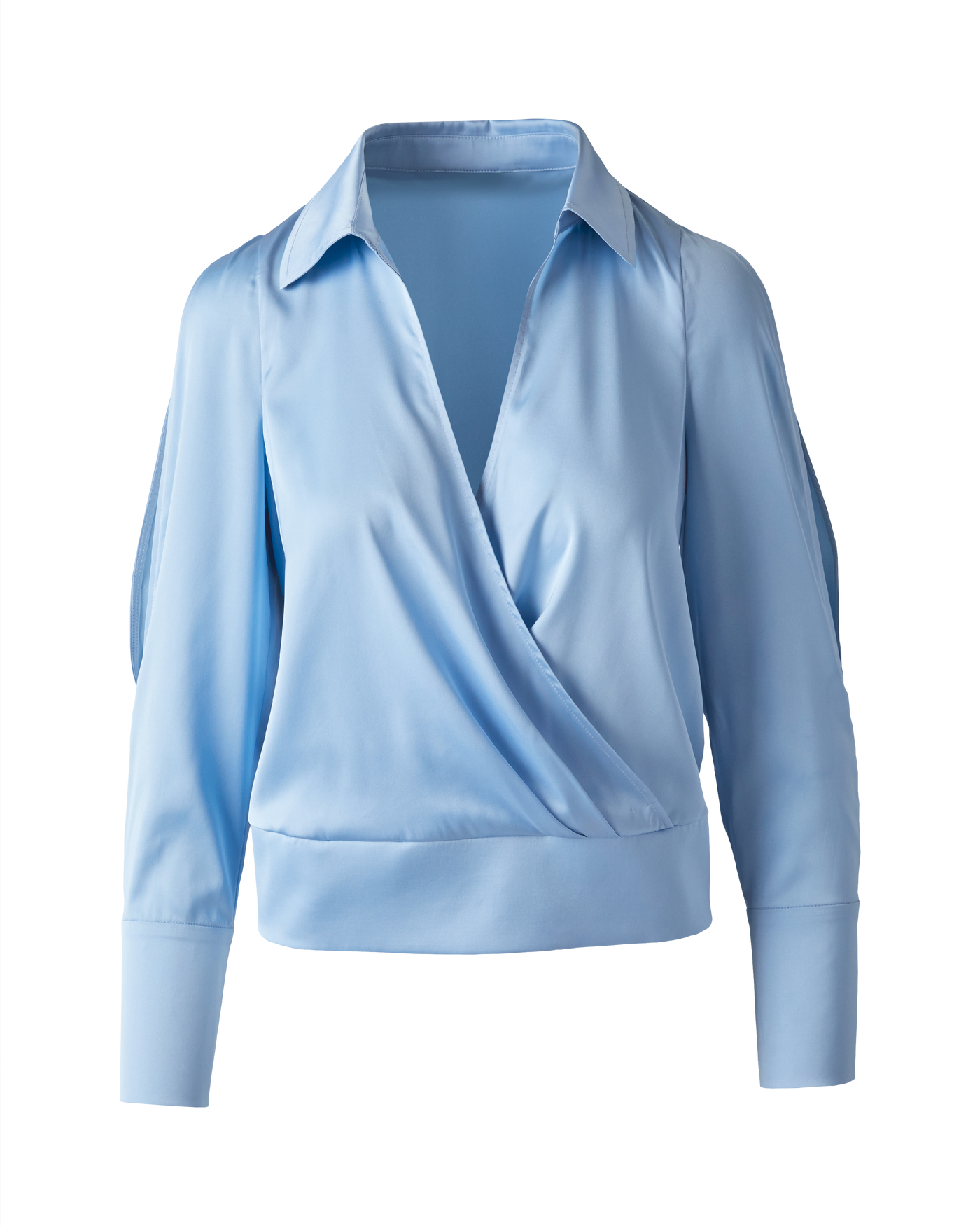 Charmeuse Cold Shoulder Surplice Blouse - Blue Bell | Boston Proper