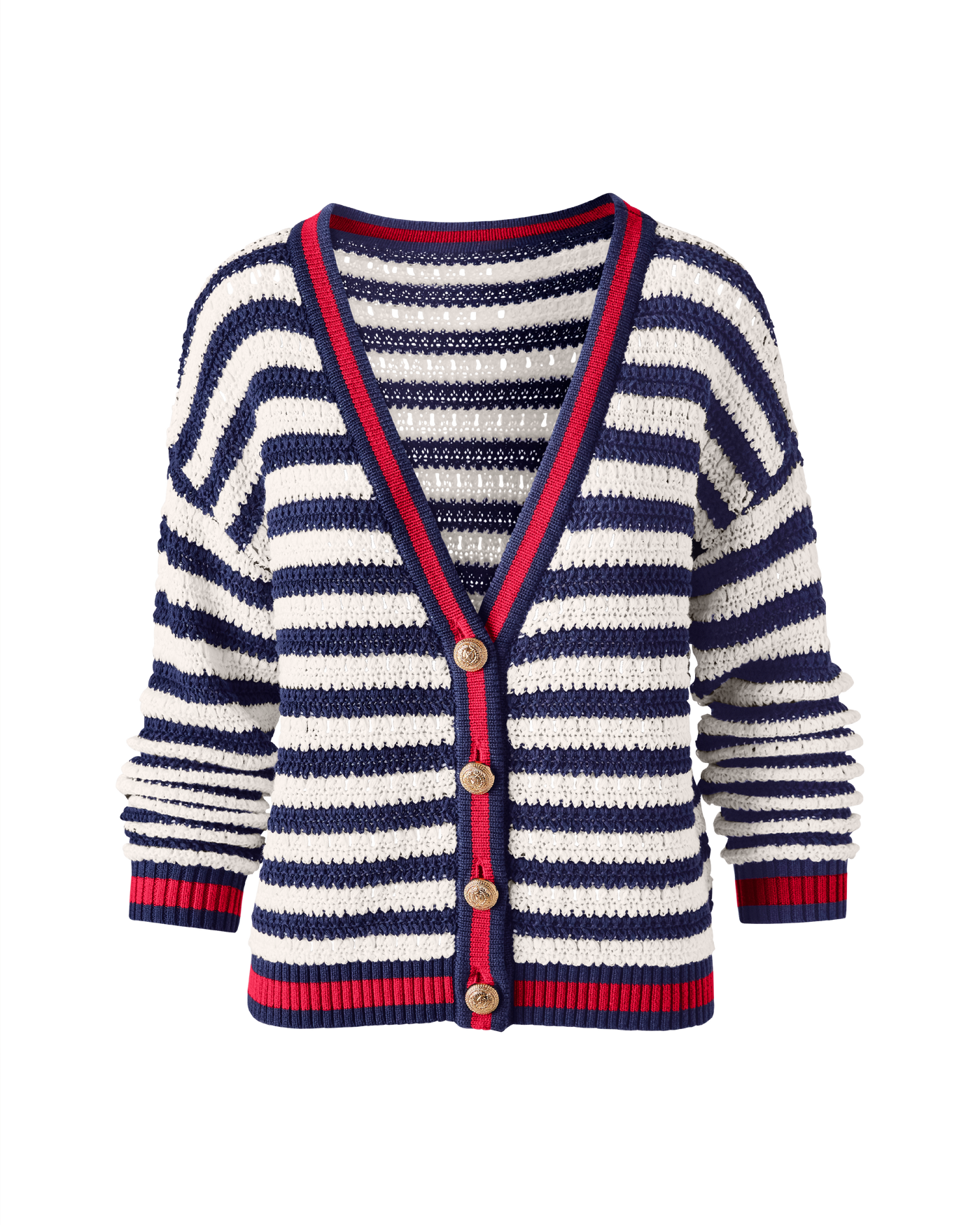 Contrast Trim Stripe Cardigan - Navy/White | Boston Proper
