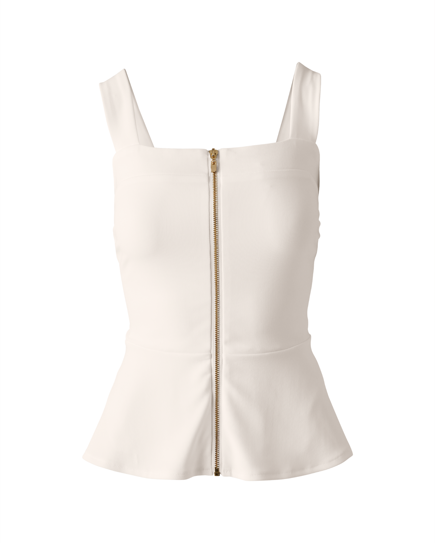Beyond Travel Sleeveless Peplum Zip-Up Top - Ivory Coast | Boston 