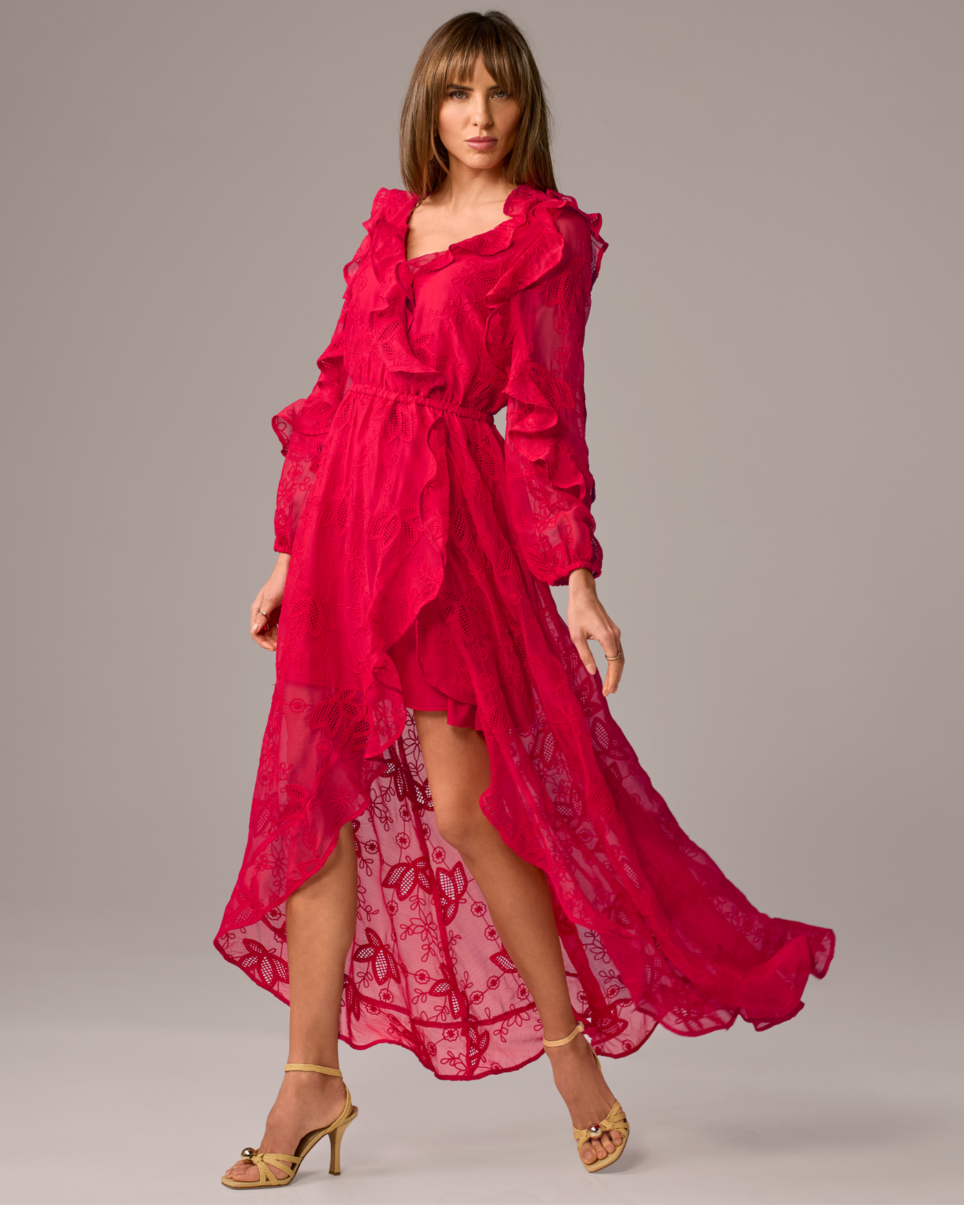Embroidered Lace High Low Dress - Tomato Red | Boston Proper