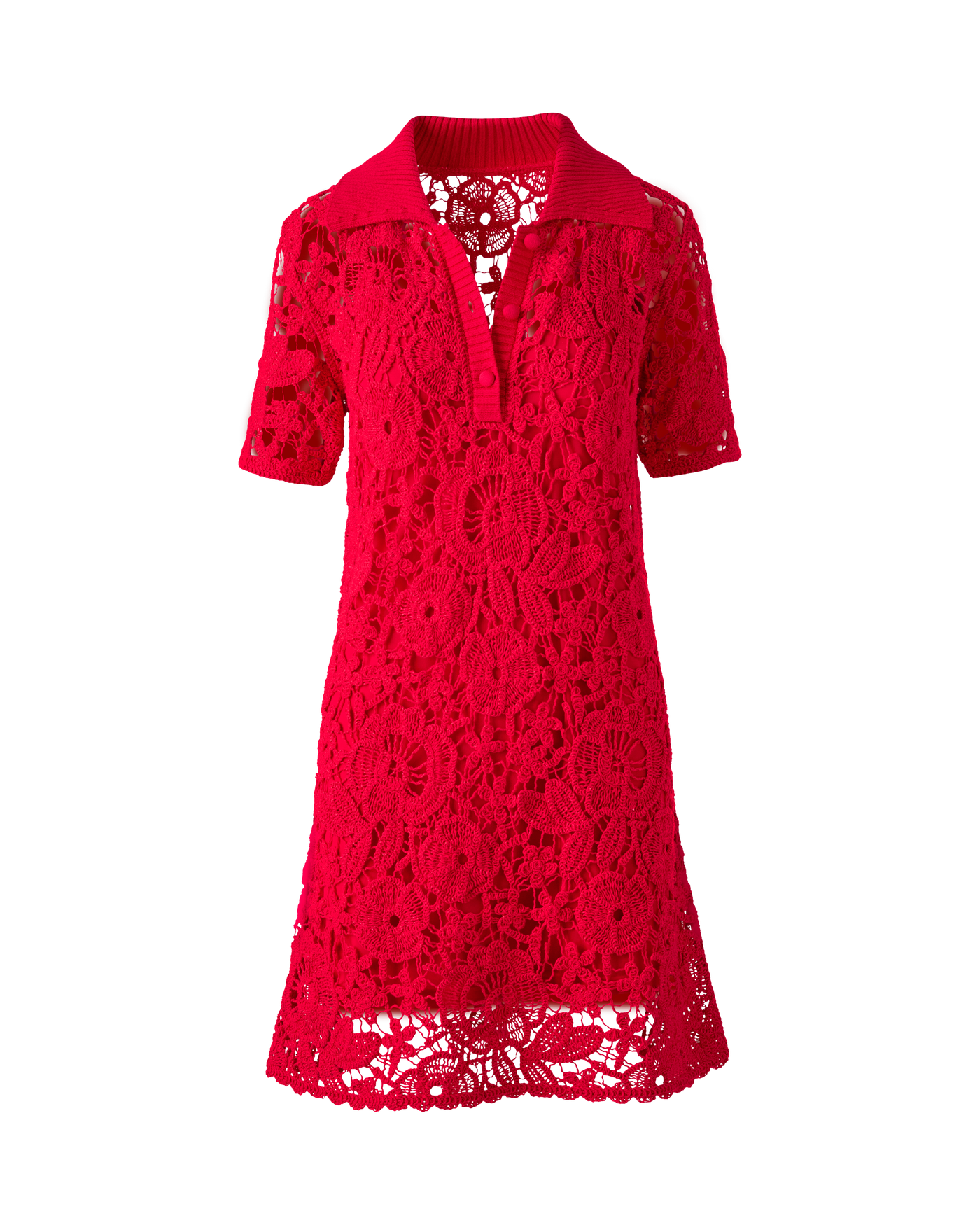 Collared Crochet Shirt Dress - Tomato Red | Boston Proper