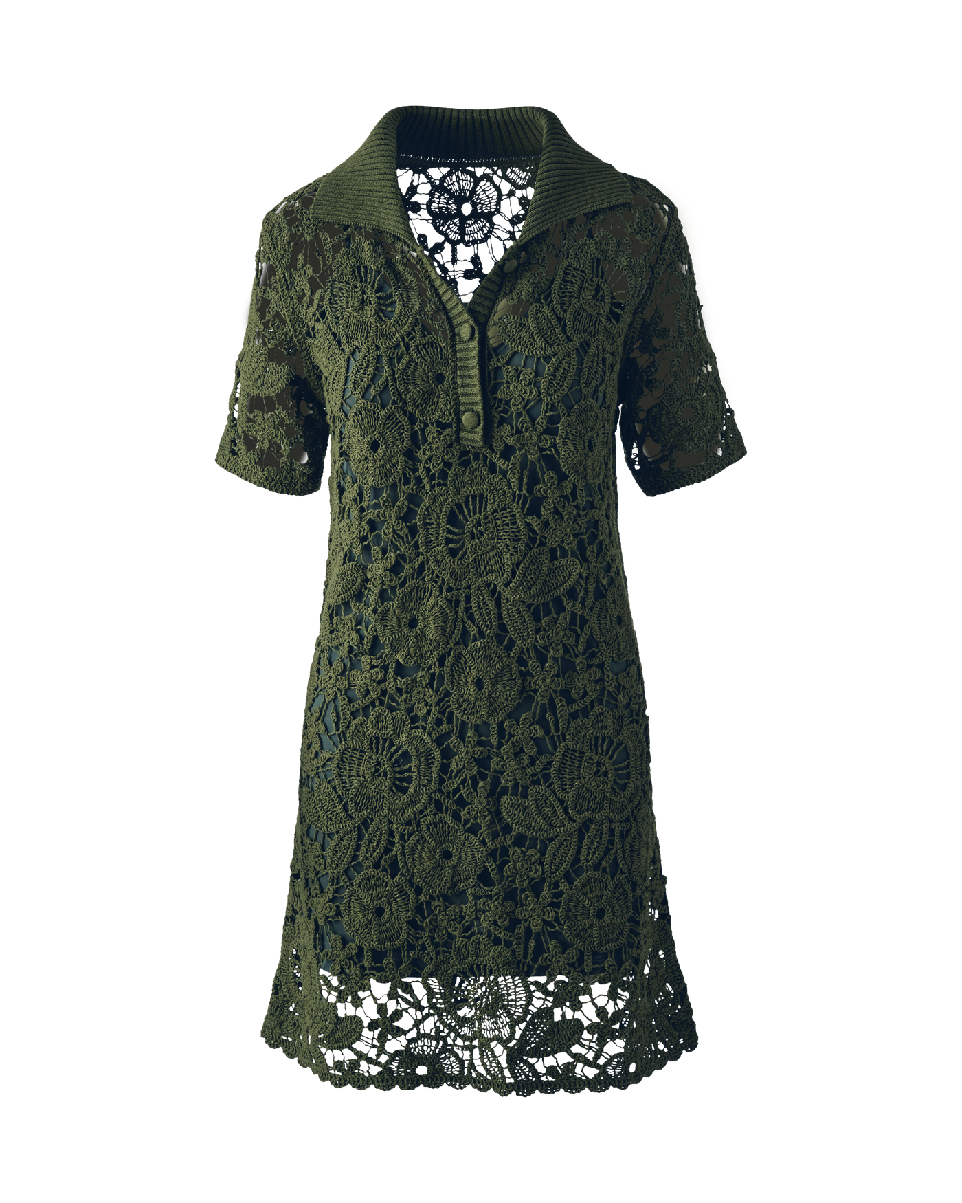 Collared Crochet Shirt Dress - Bronze Green | Boston Proper