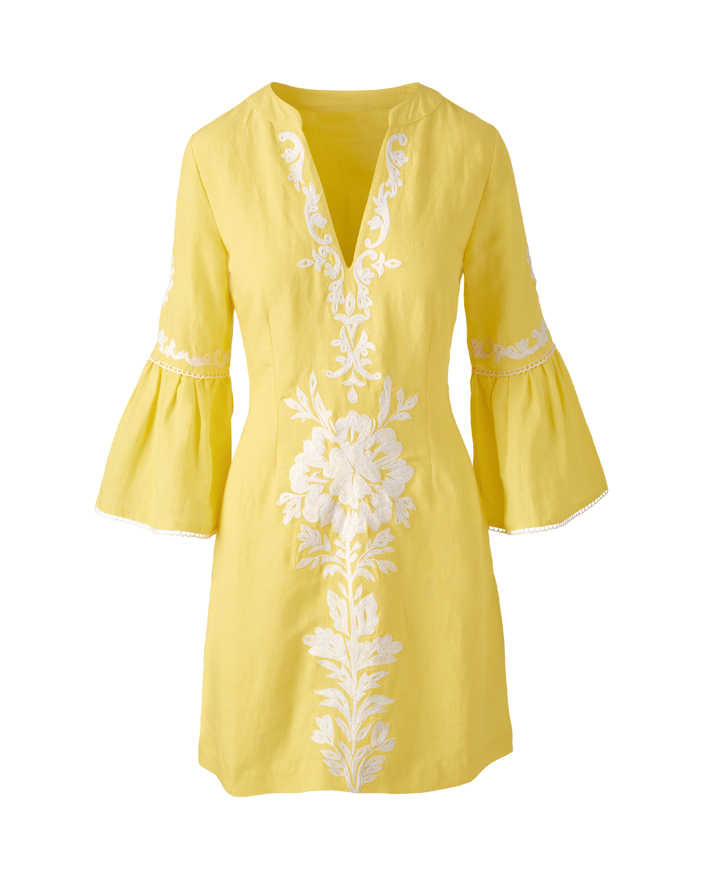 Boston Proper - Lemon Drop Yellow - Embroidered Flare Sleeve A Line Dress - 8